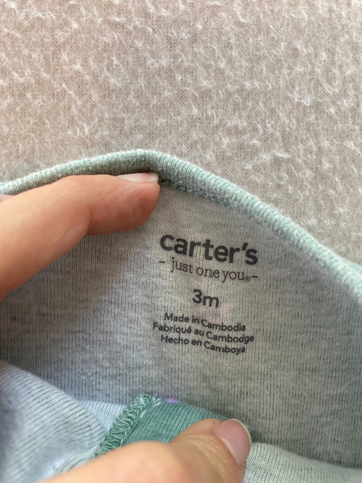 Just One You By Carter Body Suit Girls Size 3M Green Floral Long Sleeve Full Zip