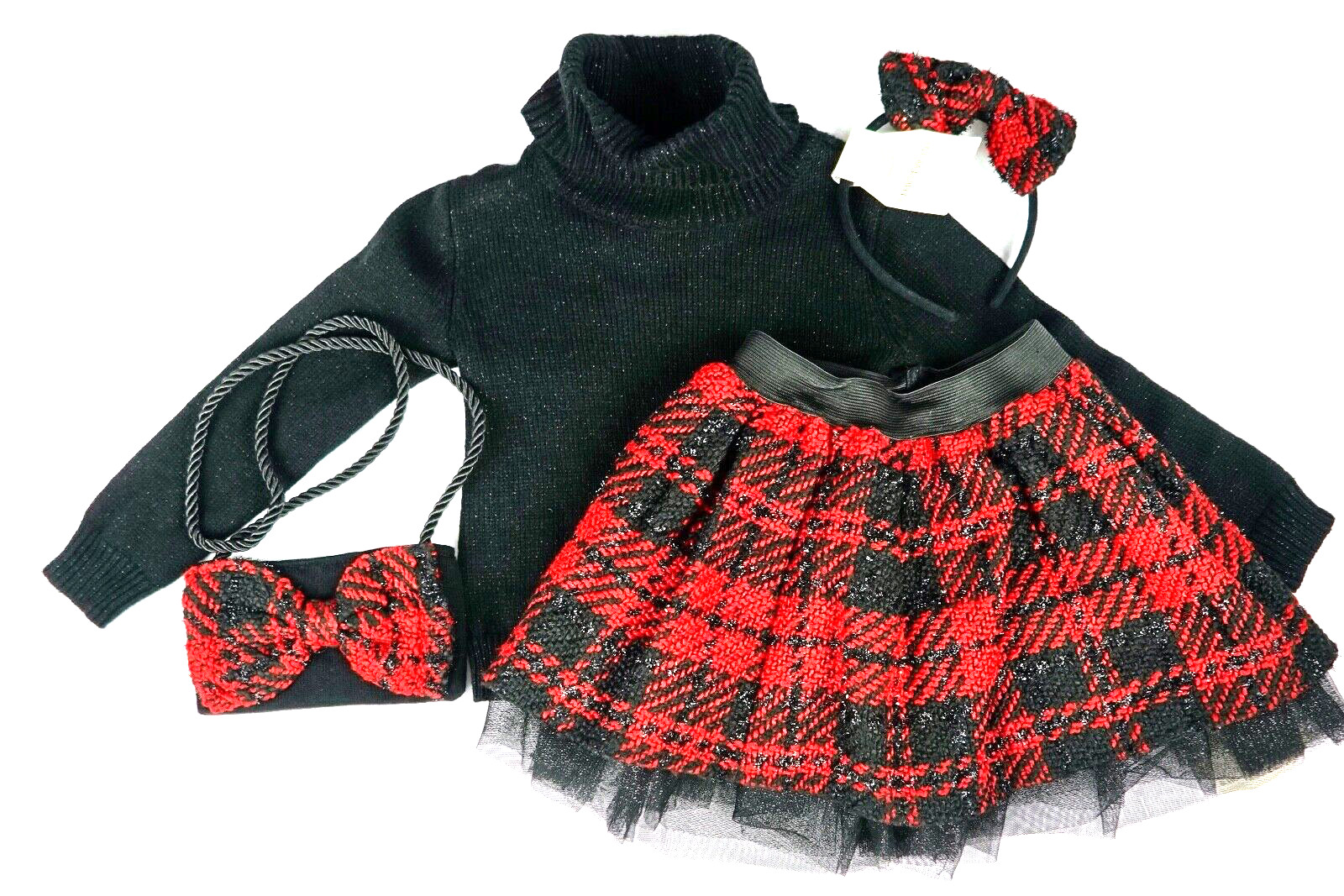 Cynthia Rowley Girls Outfit 4pc Size 2T Sweater Skirt Purse Hairband Red Black