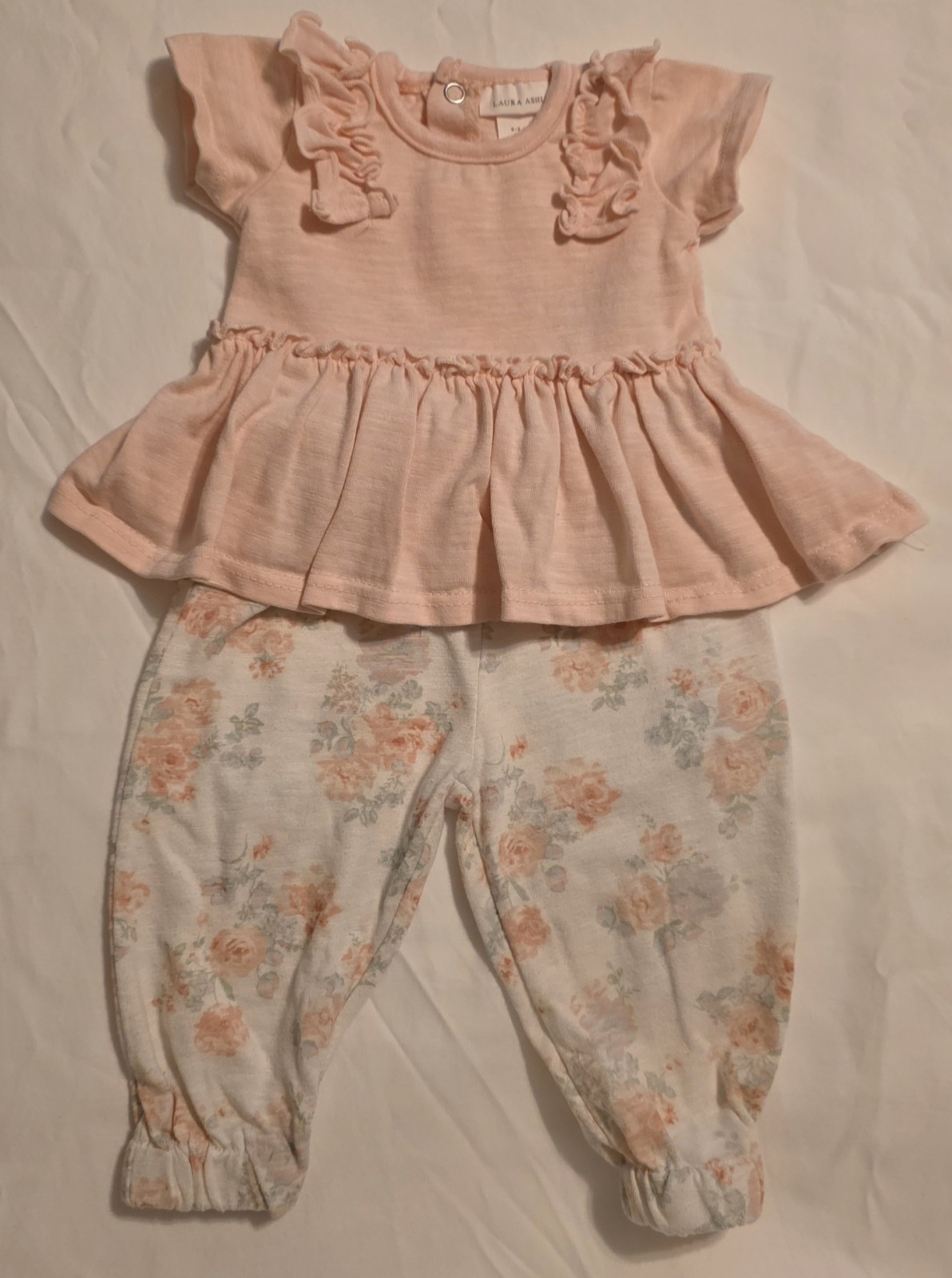 Baby Girls Laura Ashley Pink Floral Top And Pants Set Size 0-3 Months