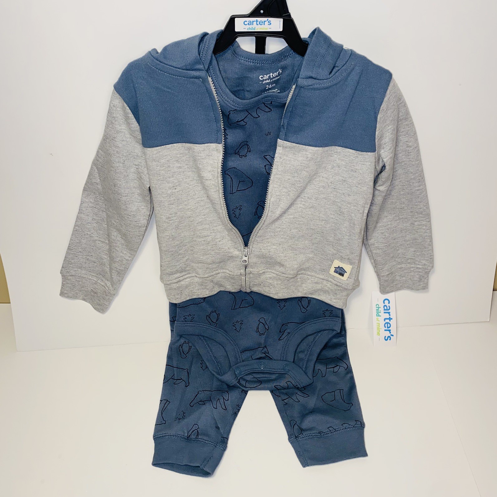 Carters Baby 24M Boys 3 Piece Outfit Zip Hoodie, Bodysuit One piece & Pants Set