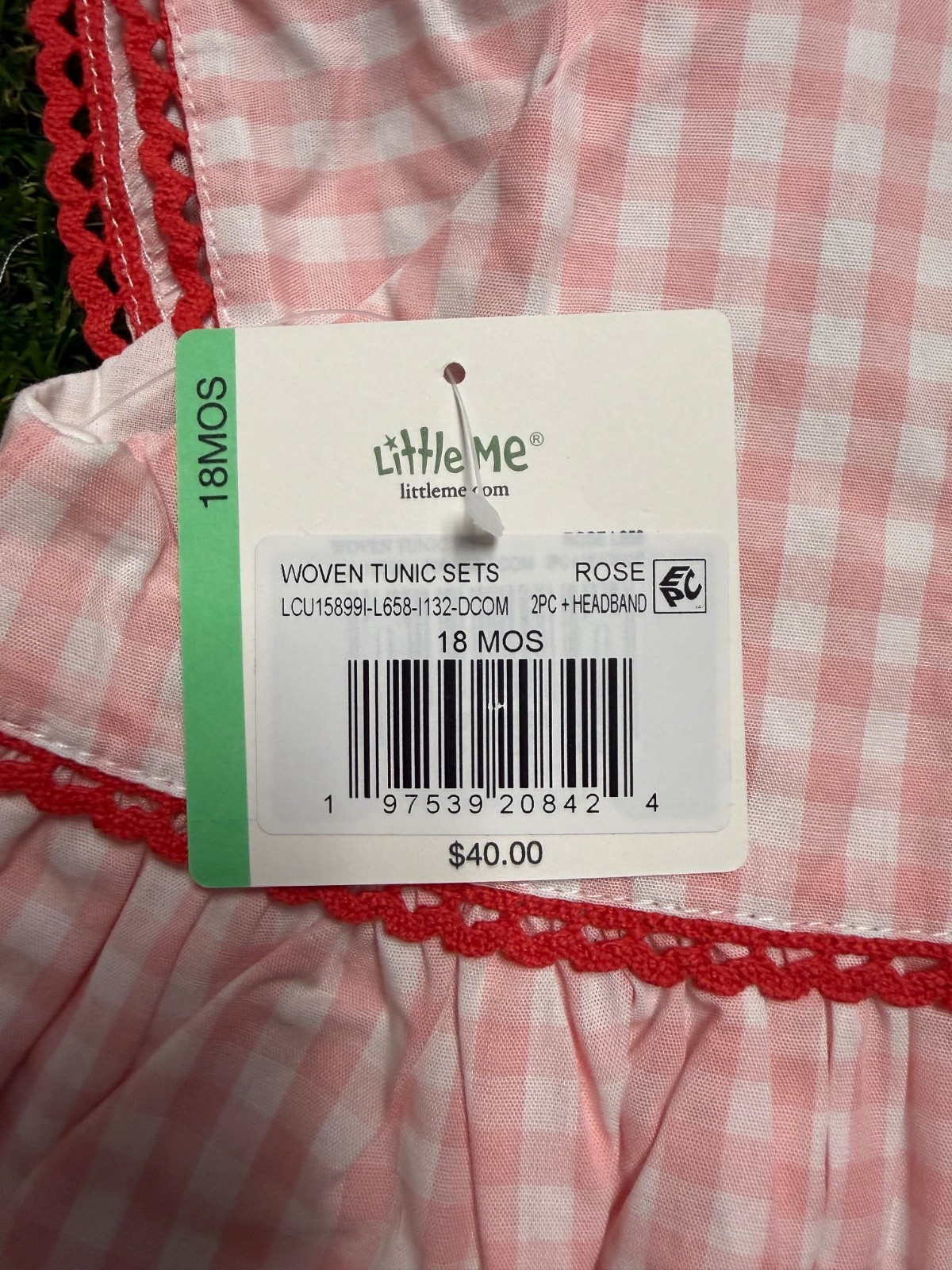 Little Me Strawberry Gingham Tunic Set Baby Girl 18M 3Pc Outfit Headband NWT