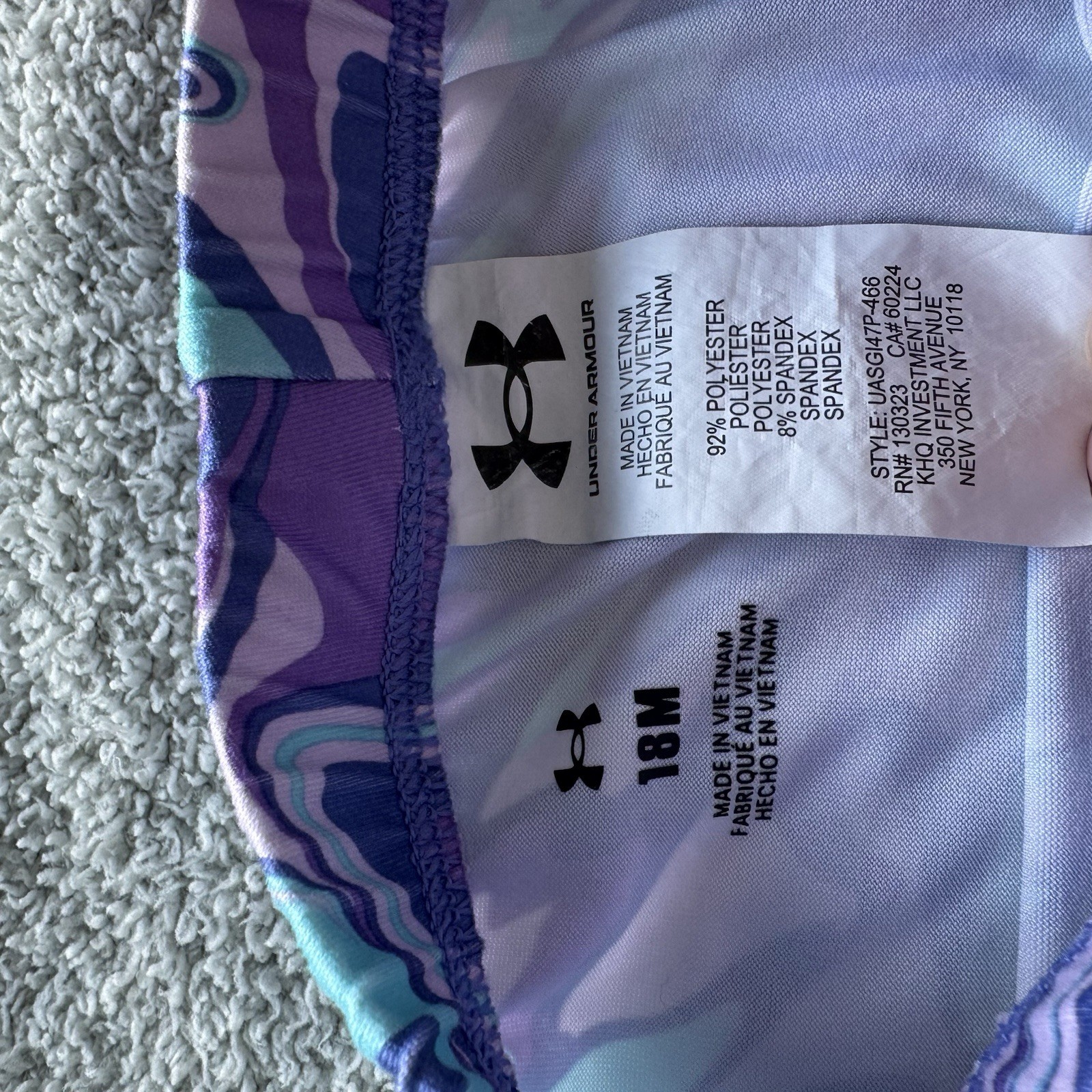 Under Armour Girls 18M 2pc Blue T-Shirt & Purple Leggings Set Short Sleeve