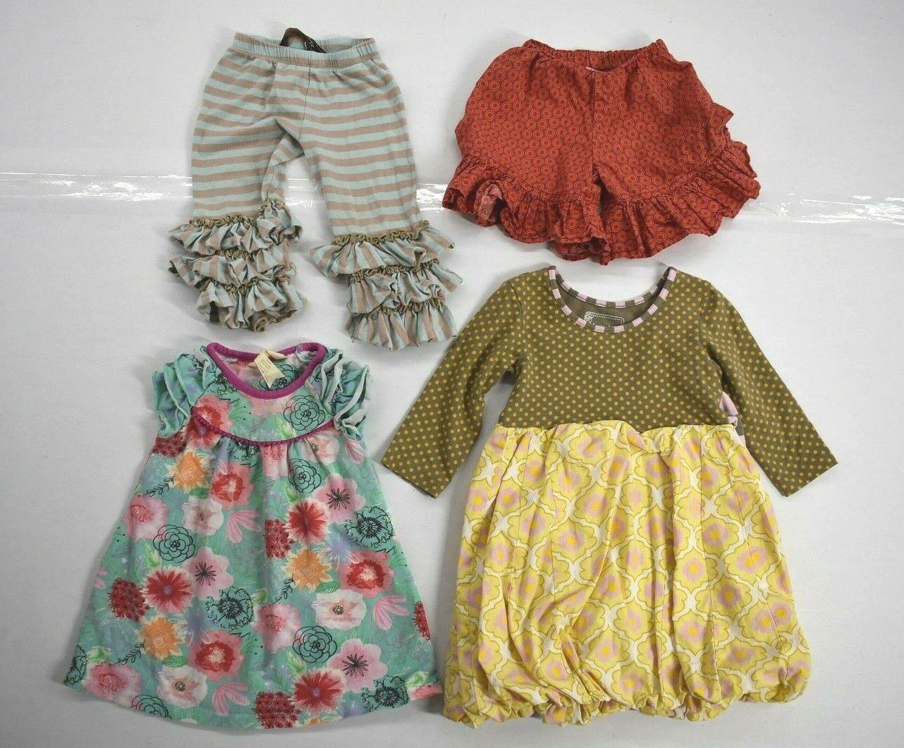 Lot Of 4 Girls Crew Neck Printed Top Elastic Waist Ruffle Pant Set 12 Months