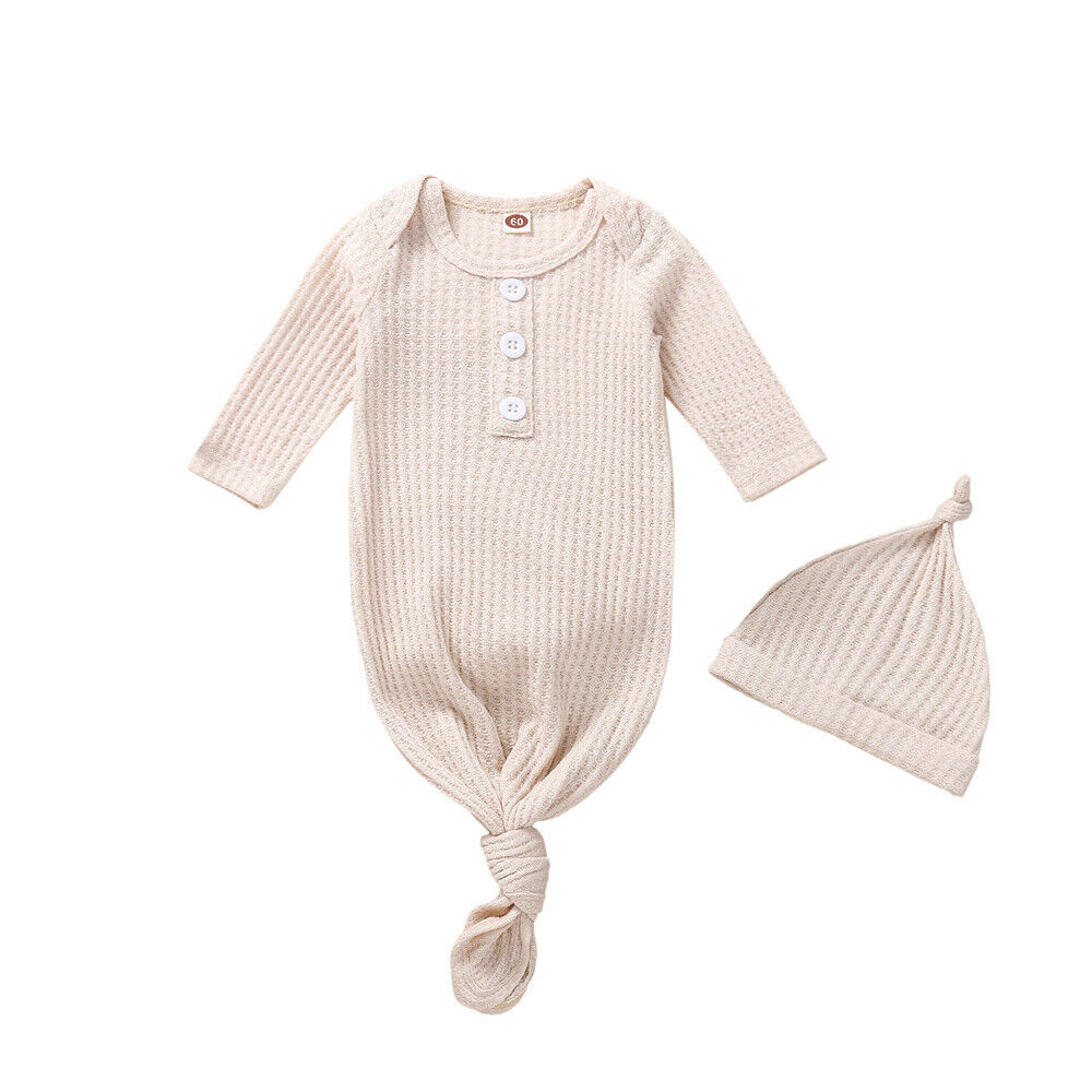 NEWBORN Knotted One Piece, Soft Unisex Baby Gown 0-3, Tie Knot Long Sleeve NEW