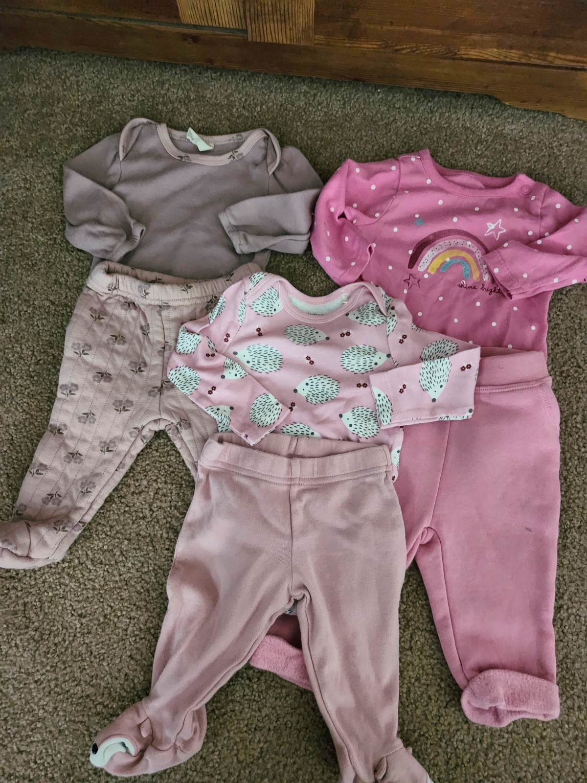 Girls 6-Piece Pink/Gray Long Sleeve Pants & Shirt Set Polka Dot Rainbow