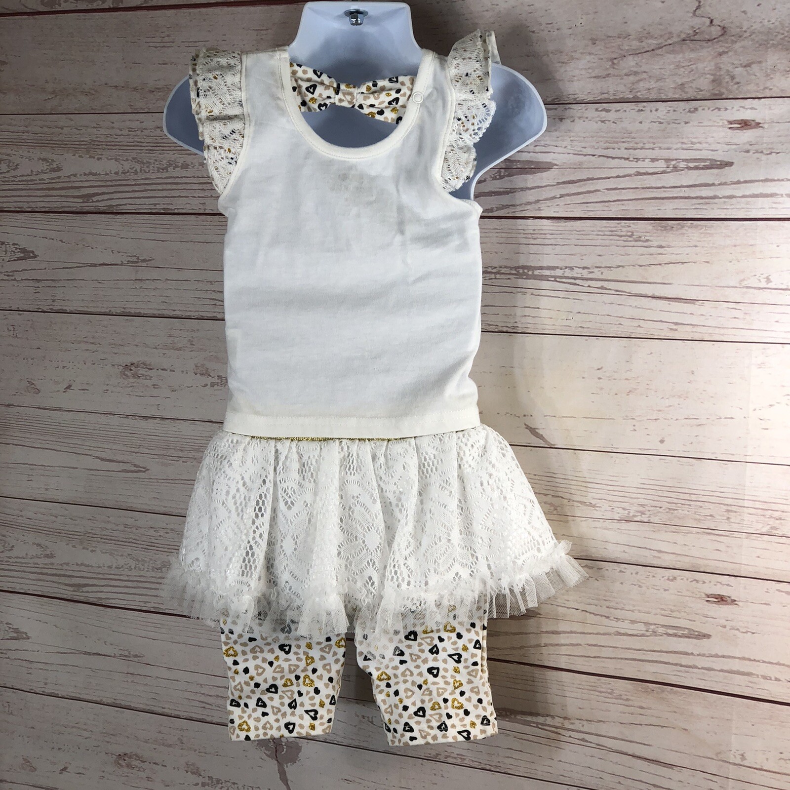 DDG Darlings Girls 24 Months 2pc short & Top Outfit Kitty cat Hearts & Tutu Lace