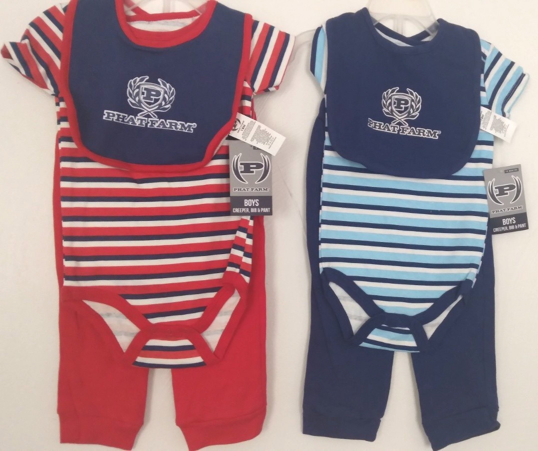 Phat Farm Boy’s, Shirt, Bib Pants 3-Piece Set Size 18 Months Lot of 2