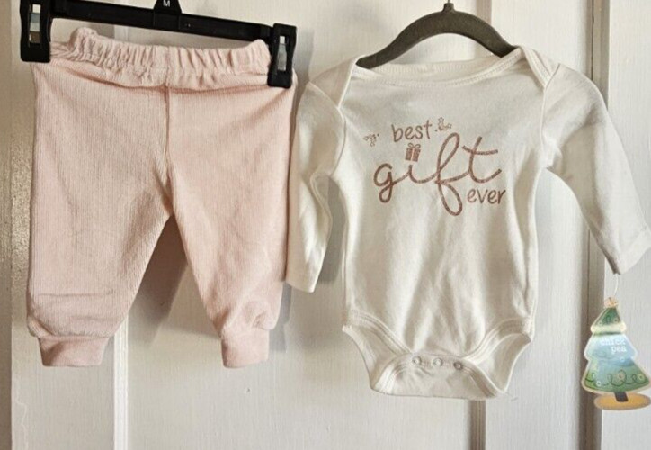 NWT chick pea 0-3M 2pcs white one piece + pink velour pants