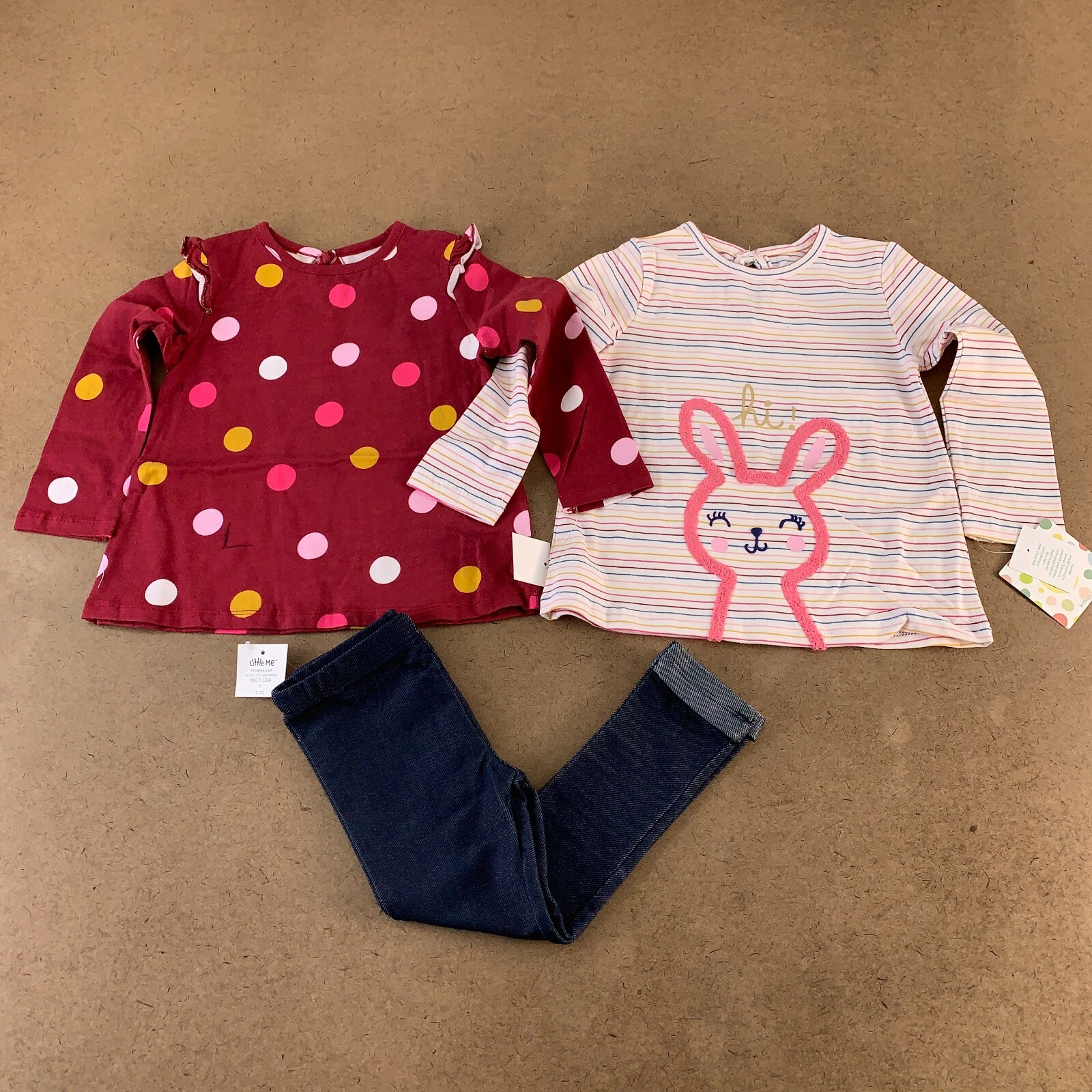 Little Me Toddler Girl Size 2T Colorful Bunny 3 Piece Long Sleeve Play Set NWT