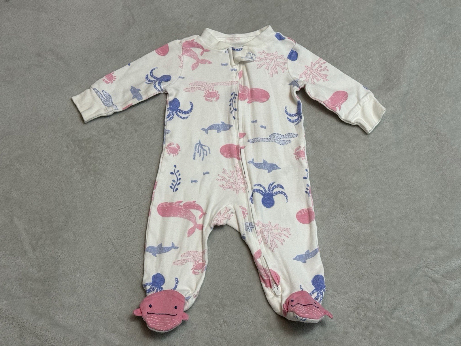 3 Month Baby Girl Footed Sleeper Outfit Zipper Ocean Nautical Sea Animals Whale