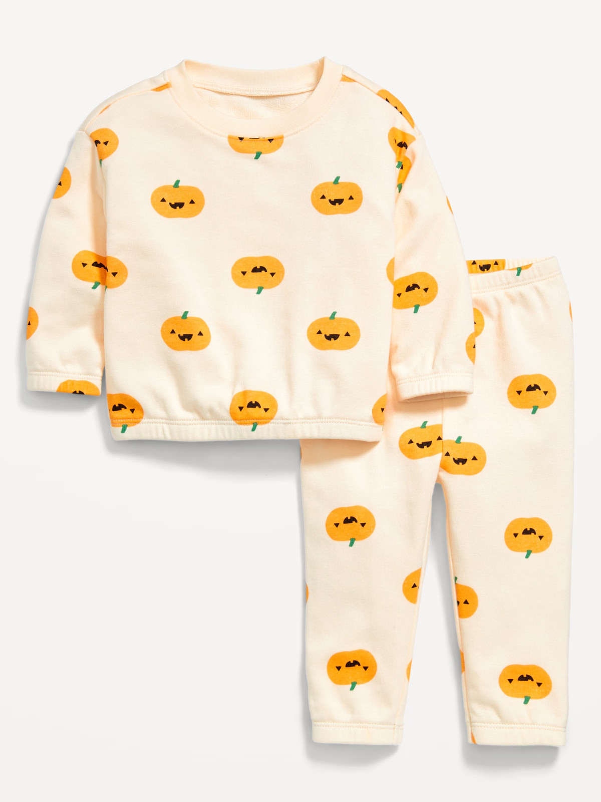 Old Navy Baby Unisex Boy Girl Printed French Terry Sweatshirt Pants Pumpkin 3-6M