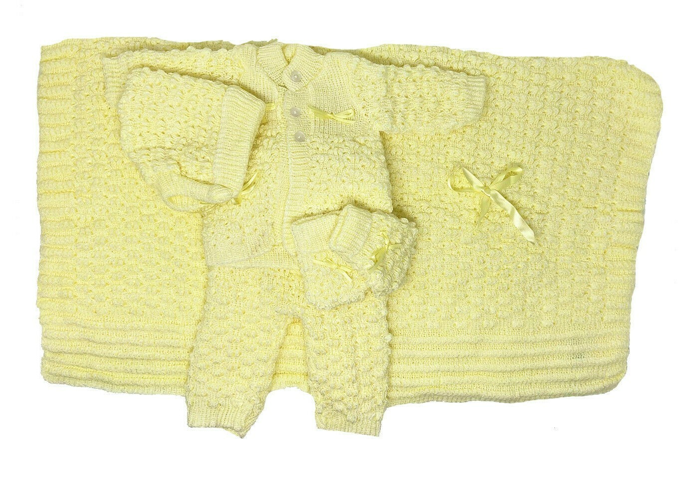 Crochet Baby Blanket and Hat Newborn Outfit Set Mittens Pants Sweater Girl Boy