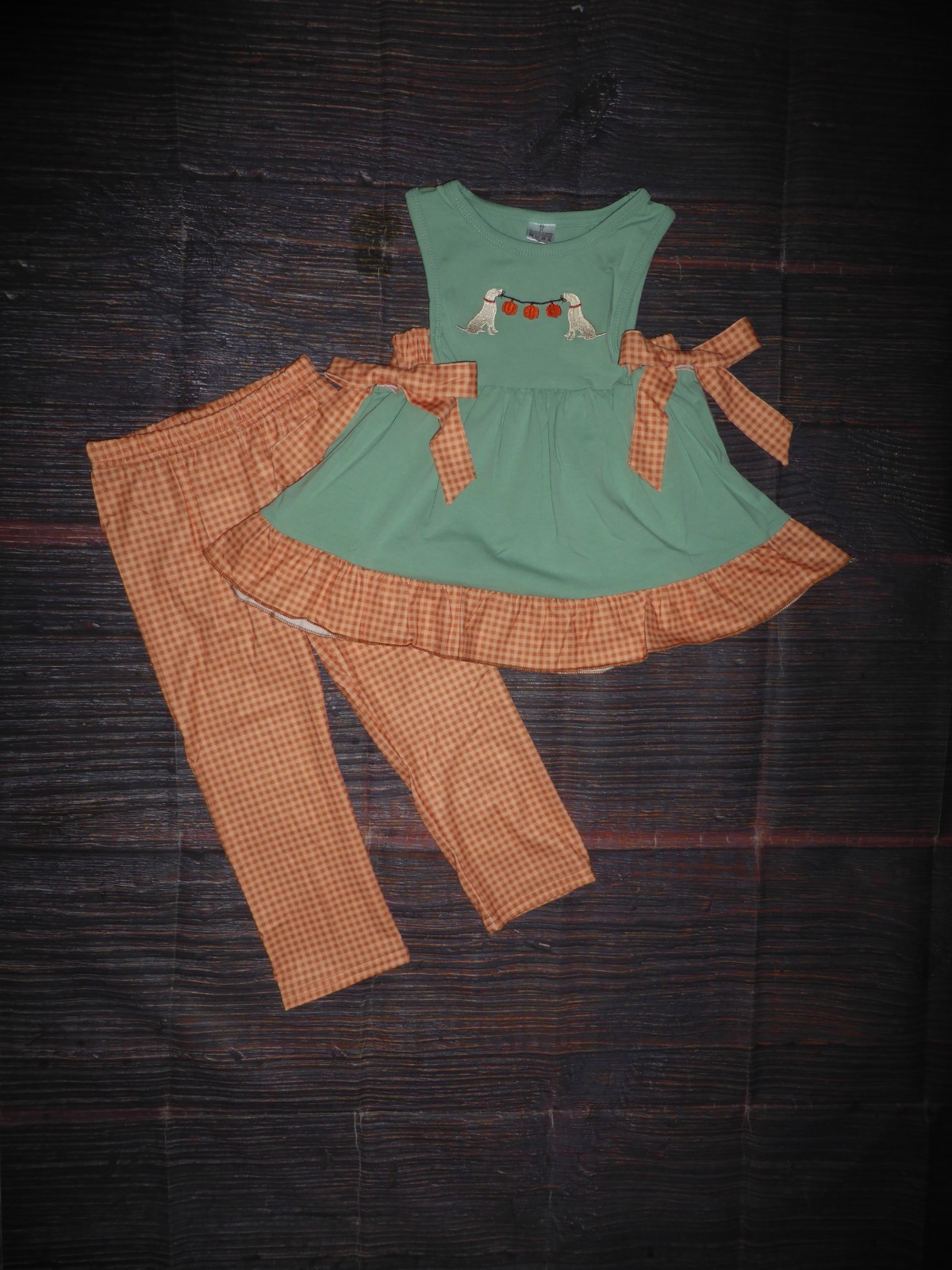 NEW Boutique Pumpkin Puppy Dog Labrador Tunic & Leggings Girls Outfit Set