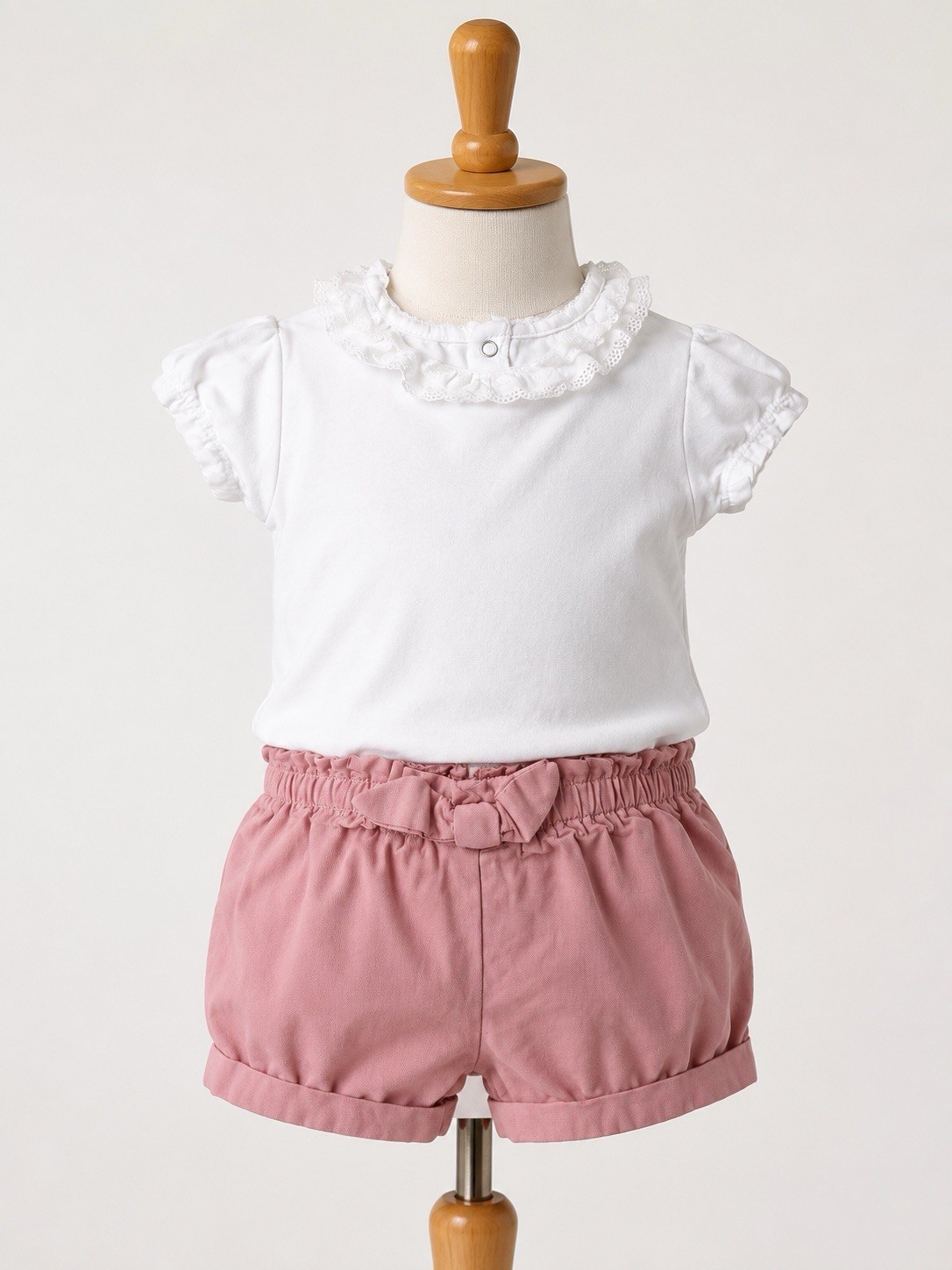 Mayoral 6-9M Pink Shorts & White Lace Bodysuit Baby Girl Outfit Set EUC