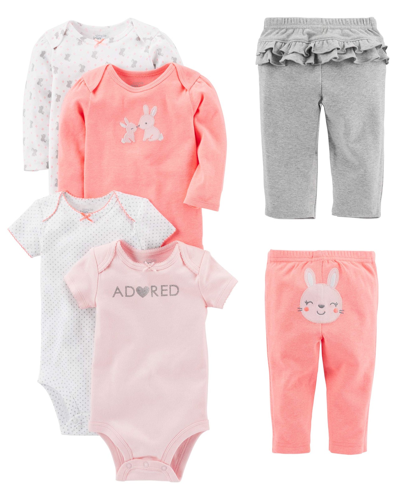 Simple Joys Baby Girl’s 6 piece Little Character set Sleepwear, Pink Bunny, 3…