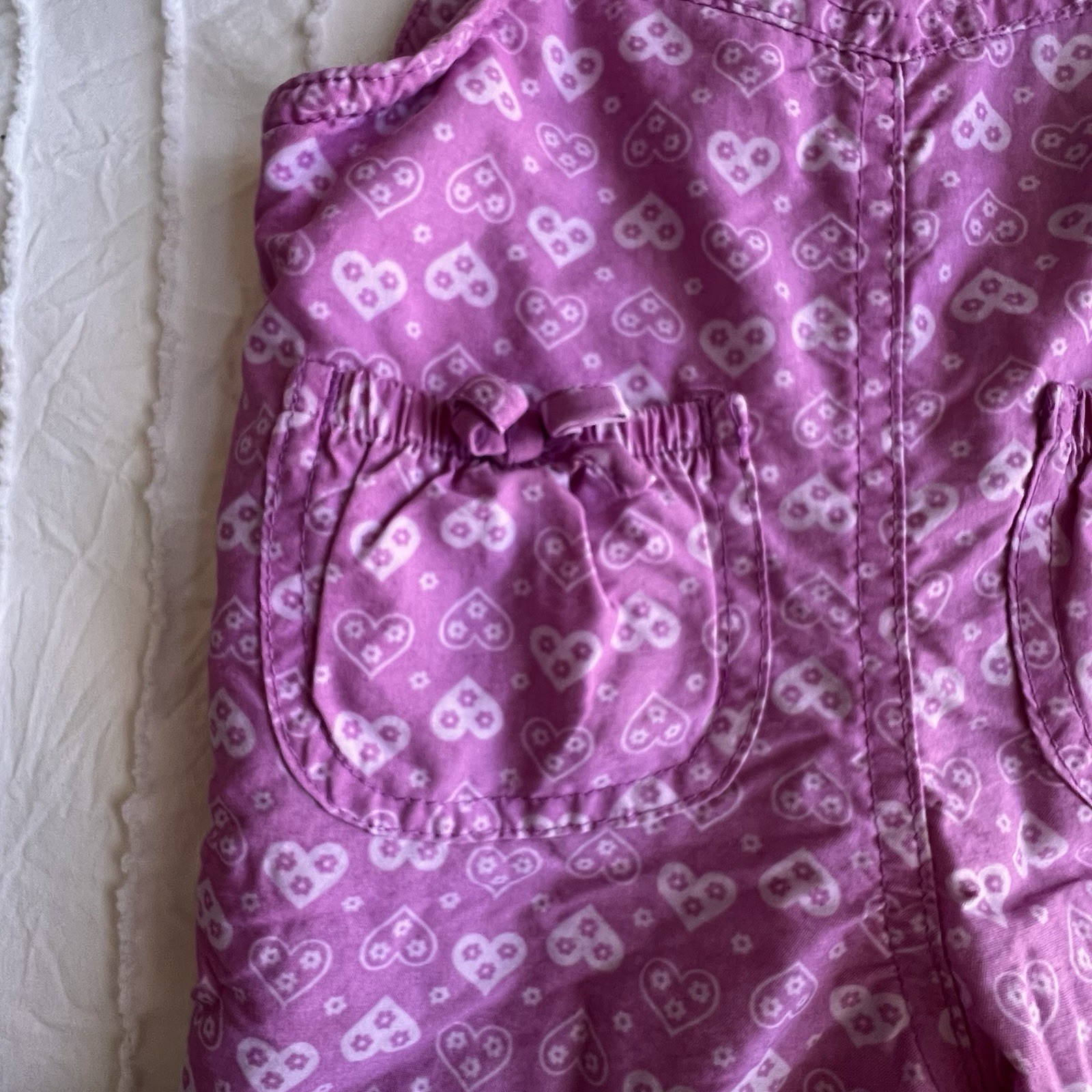 Oshkosh B’gosh Fleeced Lined Overalls Girl 12 Month Pink with Hearts Snow Bibs