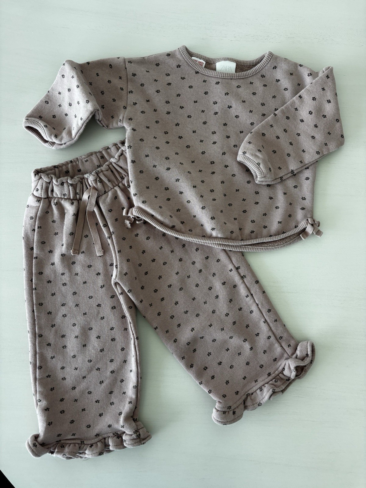 ZARA Unisex 2 Years 2pc Floral Knit Sweatshirt & Pants Set Pink Fall/Winter