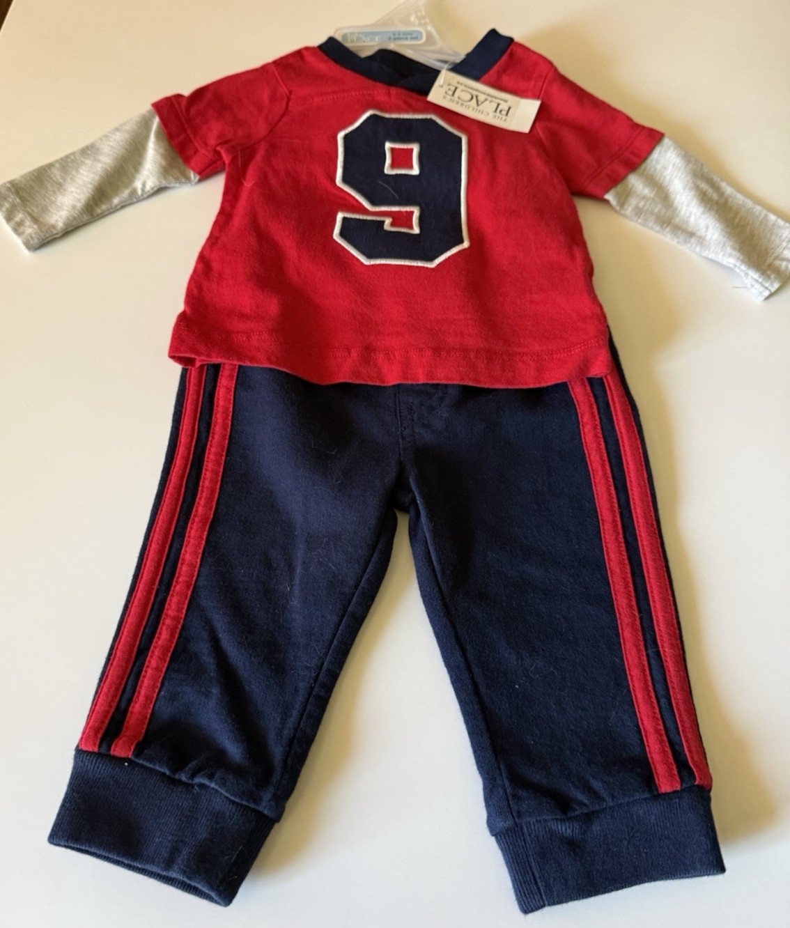 Infants Shirt and Pants Sport Set 0-3M red, white, & blue 100% cotton NEW