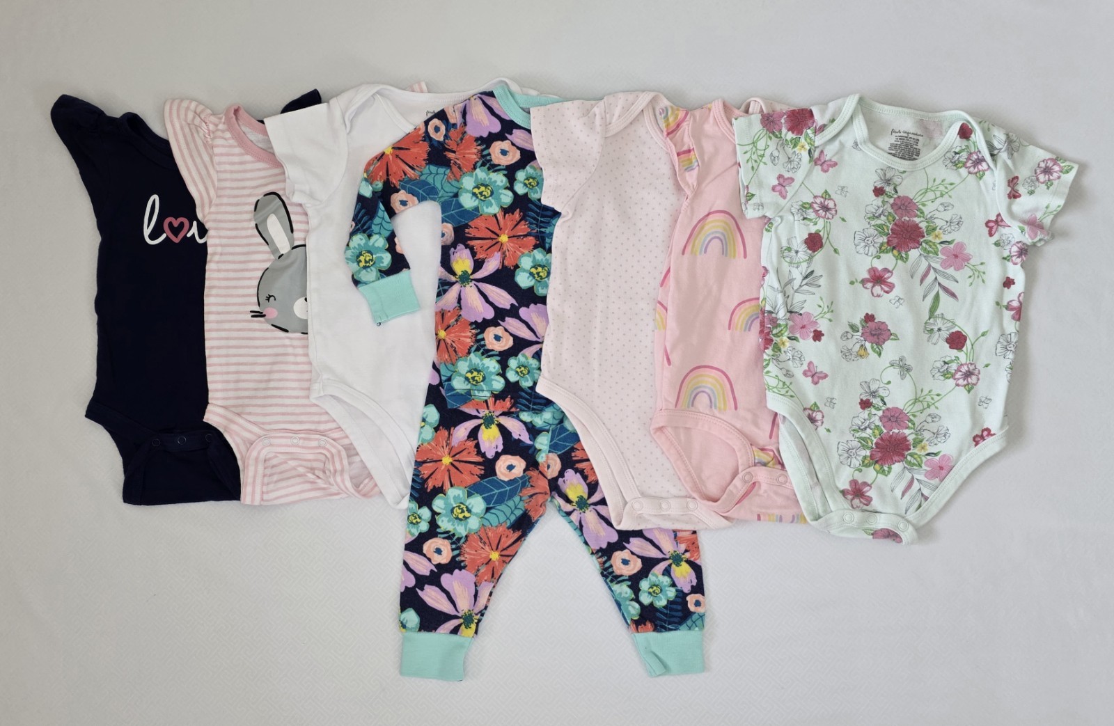 Onsies + PJs Lot of 8 pc Baby Girls 12M Gerber Carters First Impressions