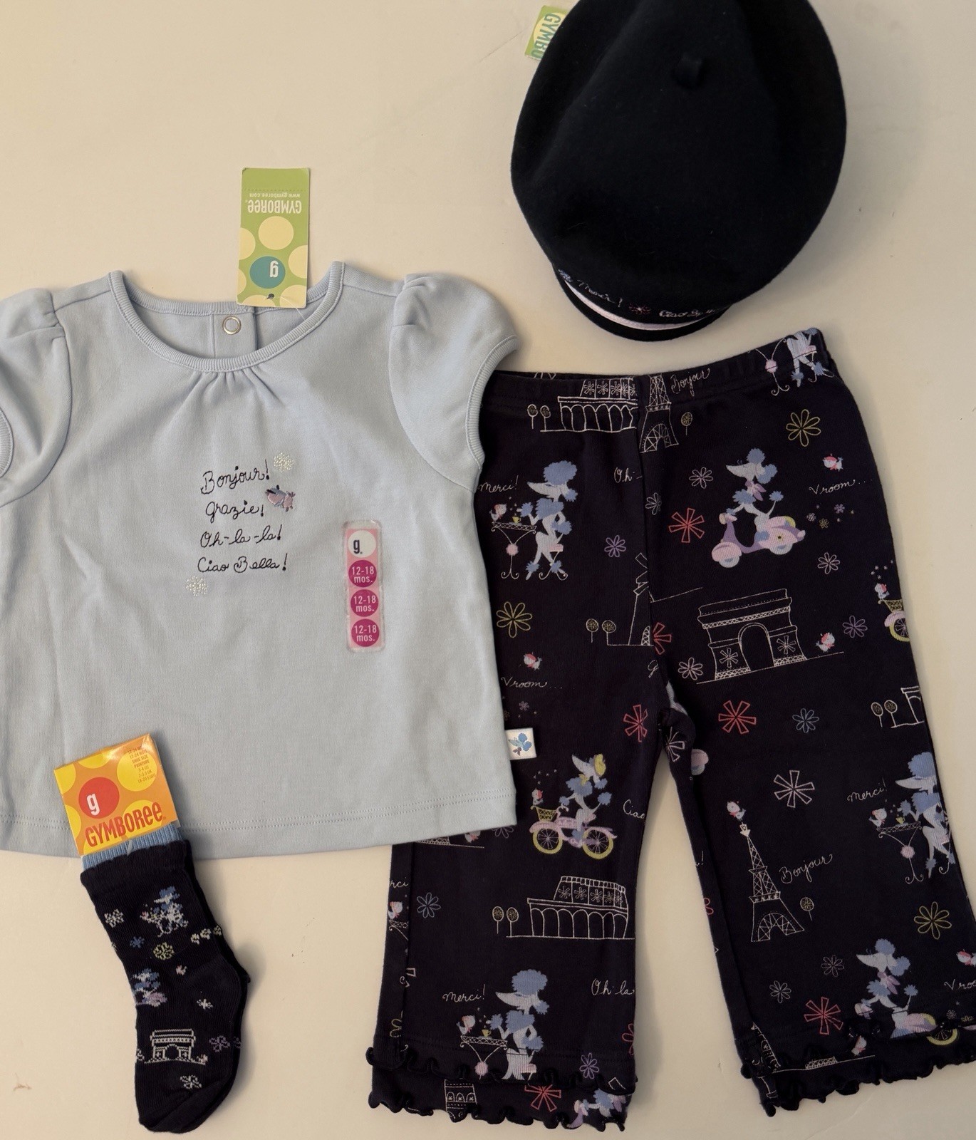 NWT Infant 12-18 m Gymboree EUROPEAN HOLIDAY Vintage ‘03 Beret Socks Pants Top