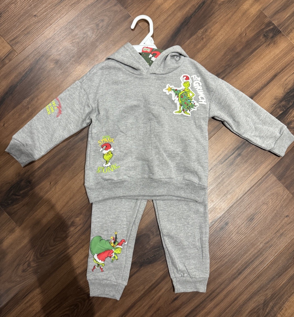 The Grinch Toddler 2 Piece Gray Long Sleeved Pants Christmas Set 3T