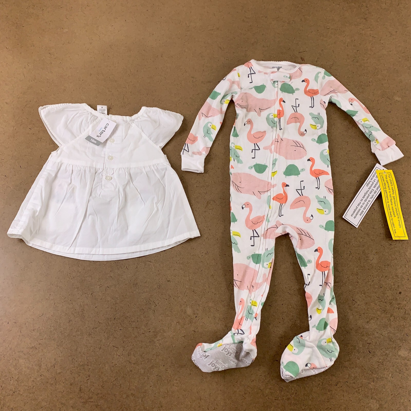 Carter’s Baby Girl Size 18 Months White Embroidered Top & Footed PJ NWT *Flaw