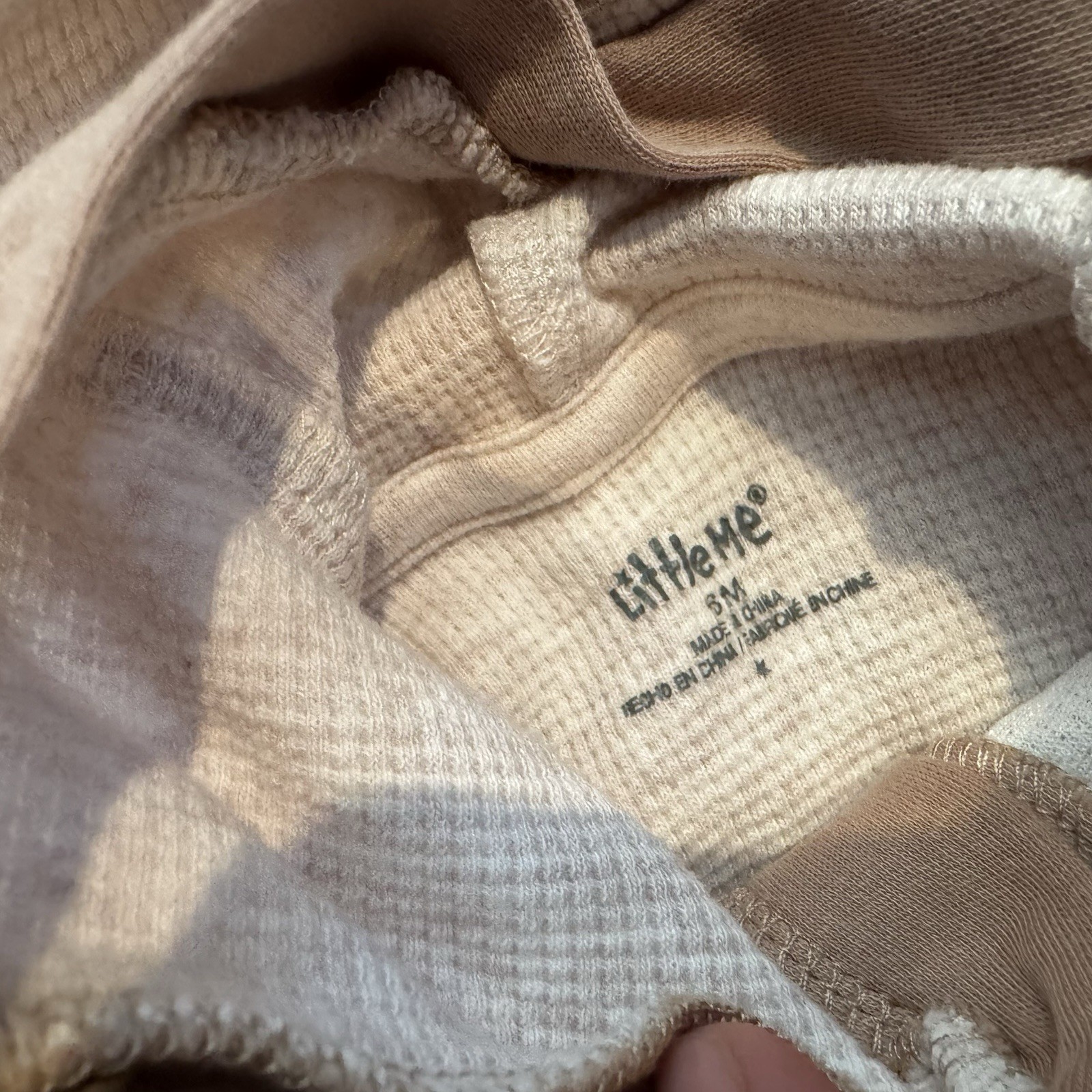 Little Me 2pc Set Baby Boy 6M Beige Brown Bear Hooded Bodysuit Pants Play EUC