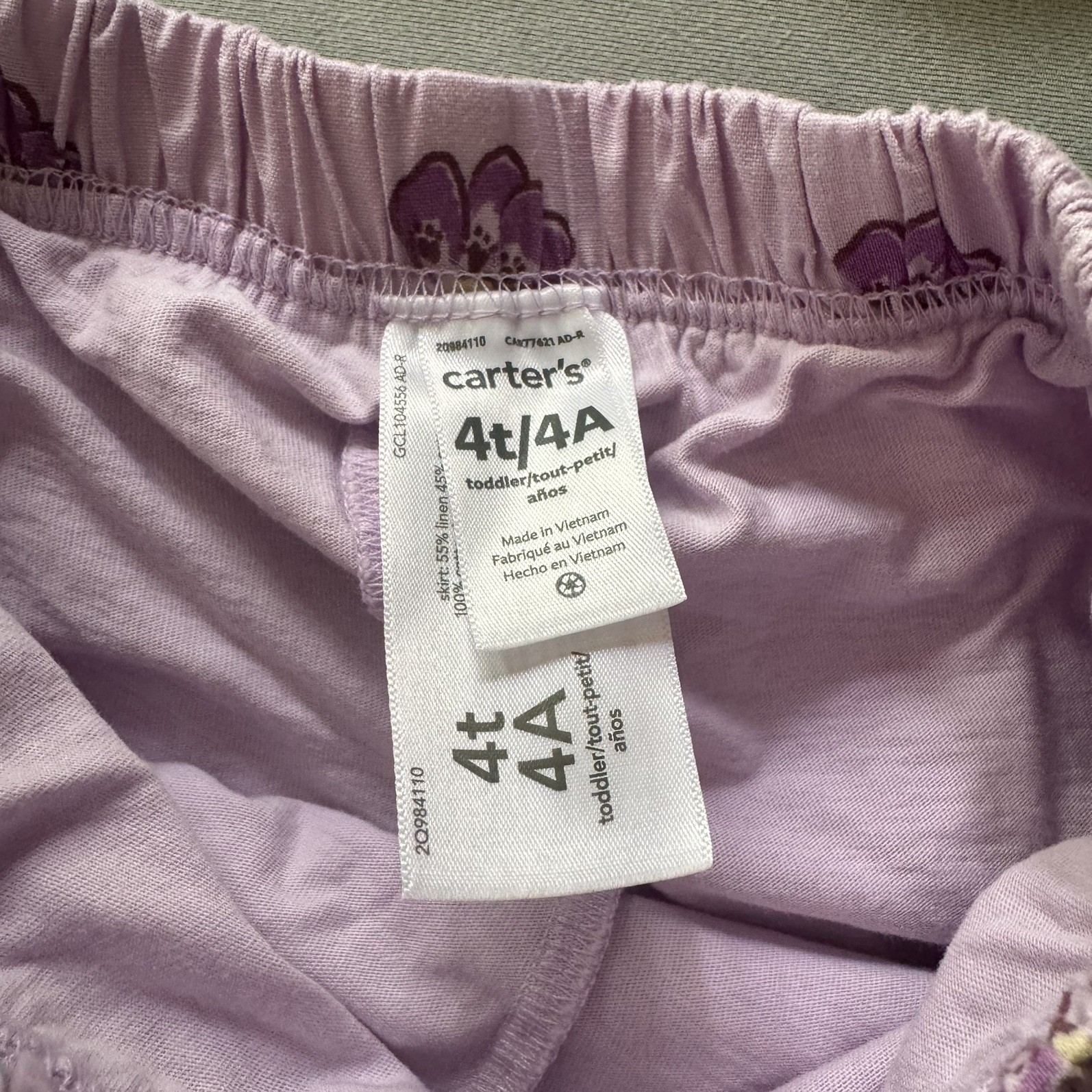 Carter’s girls 4T shirt and skort set linen and cotton blend purple floral