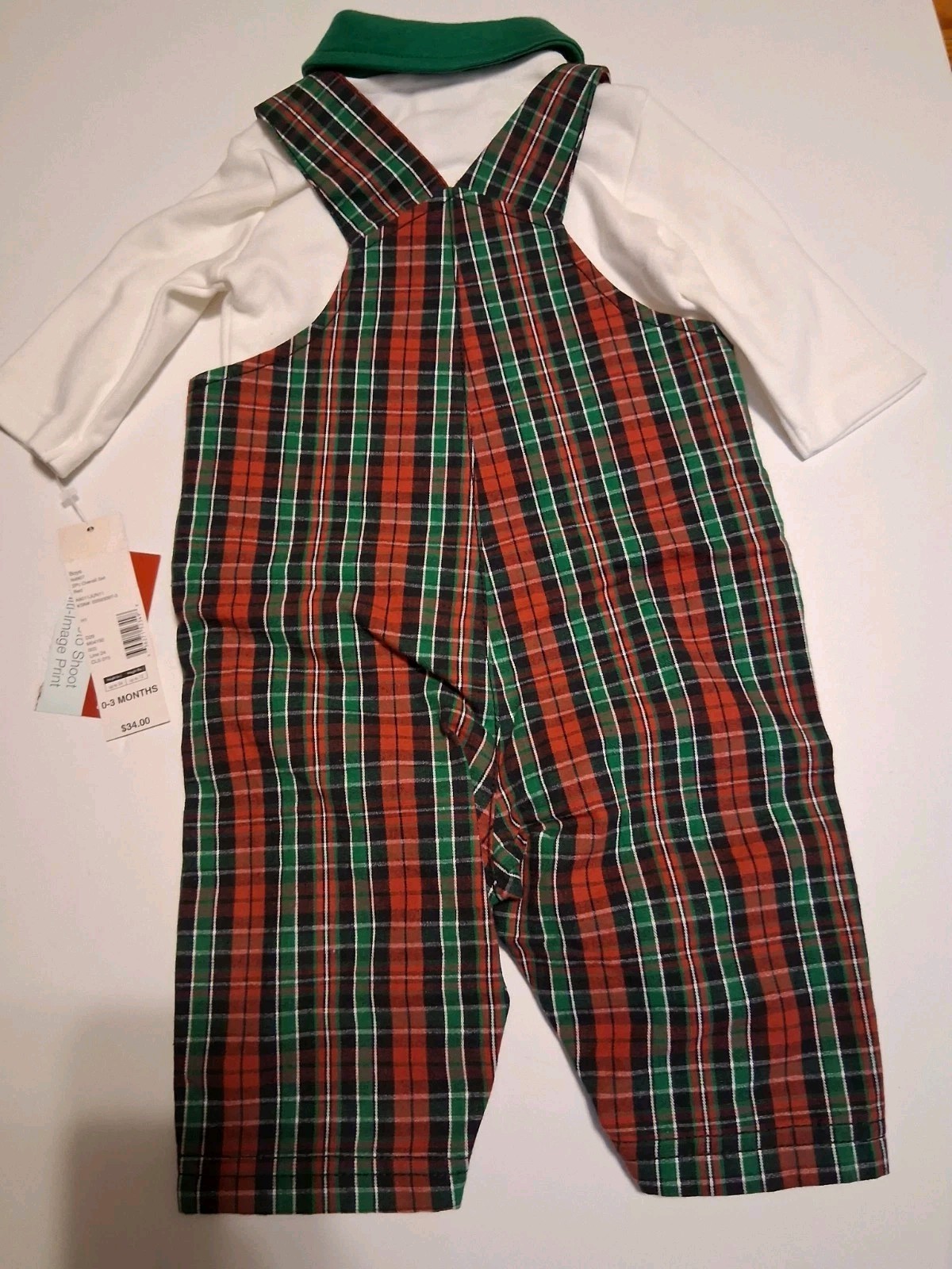 Little Wonders Overall Christmas Outfit NWT Plaid w/Drummer Bear Infant 0-3 M