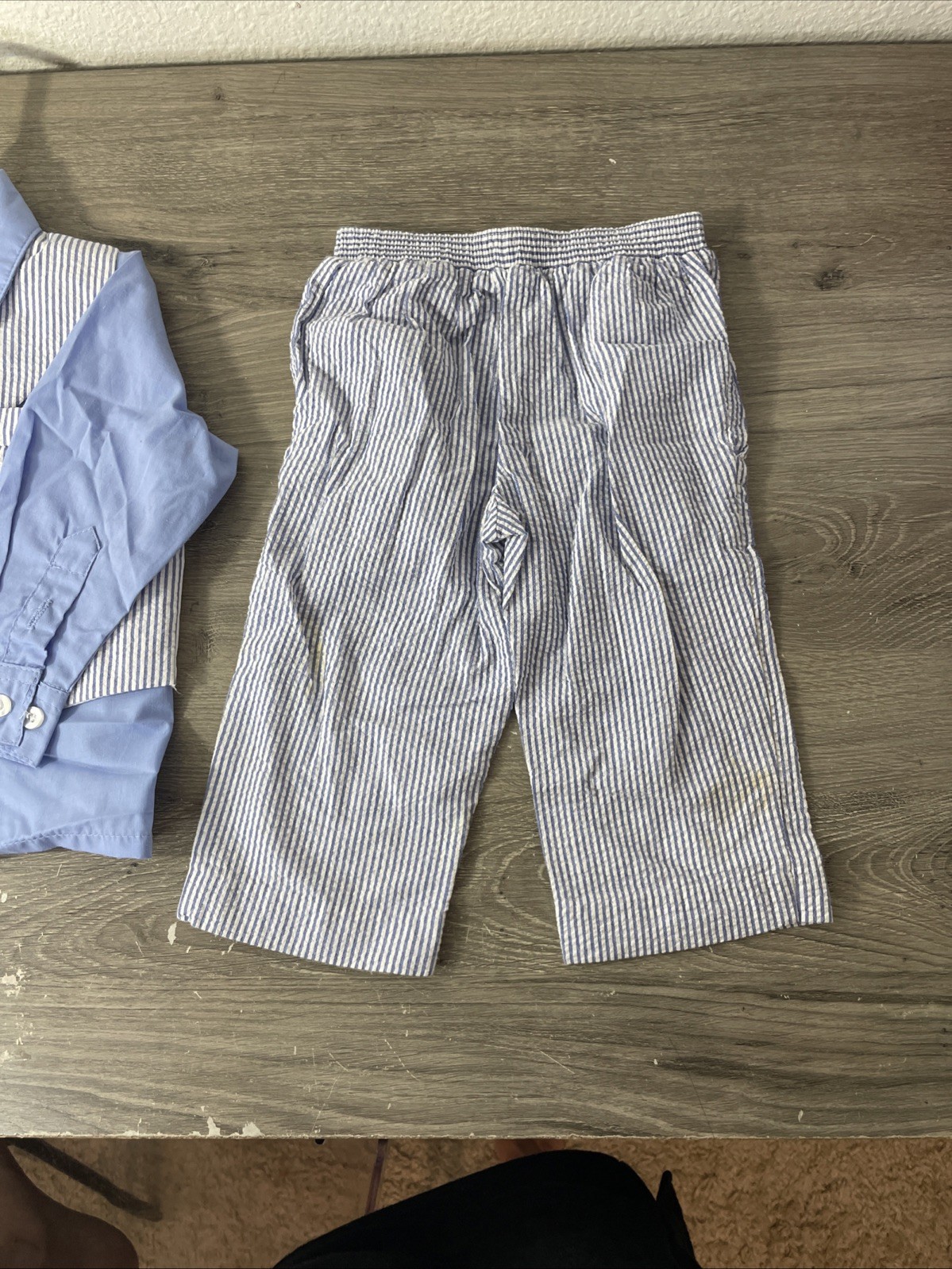 Baby Boys 18M Formal Dress Suit Set Blue White Seersucker Vest Pants Tie 18 Mo