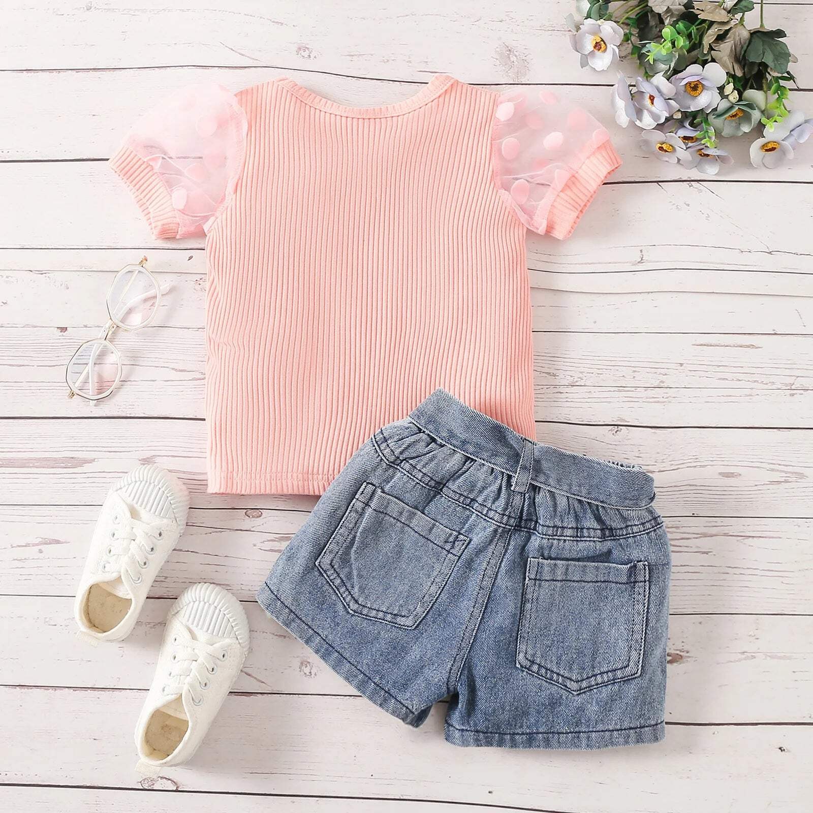 Toddler Polka Dot Top & Denim Shorts Set – Cute Kids Clothing Outfit