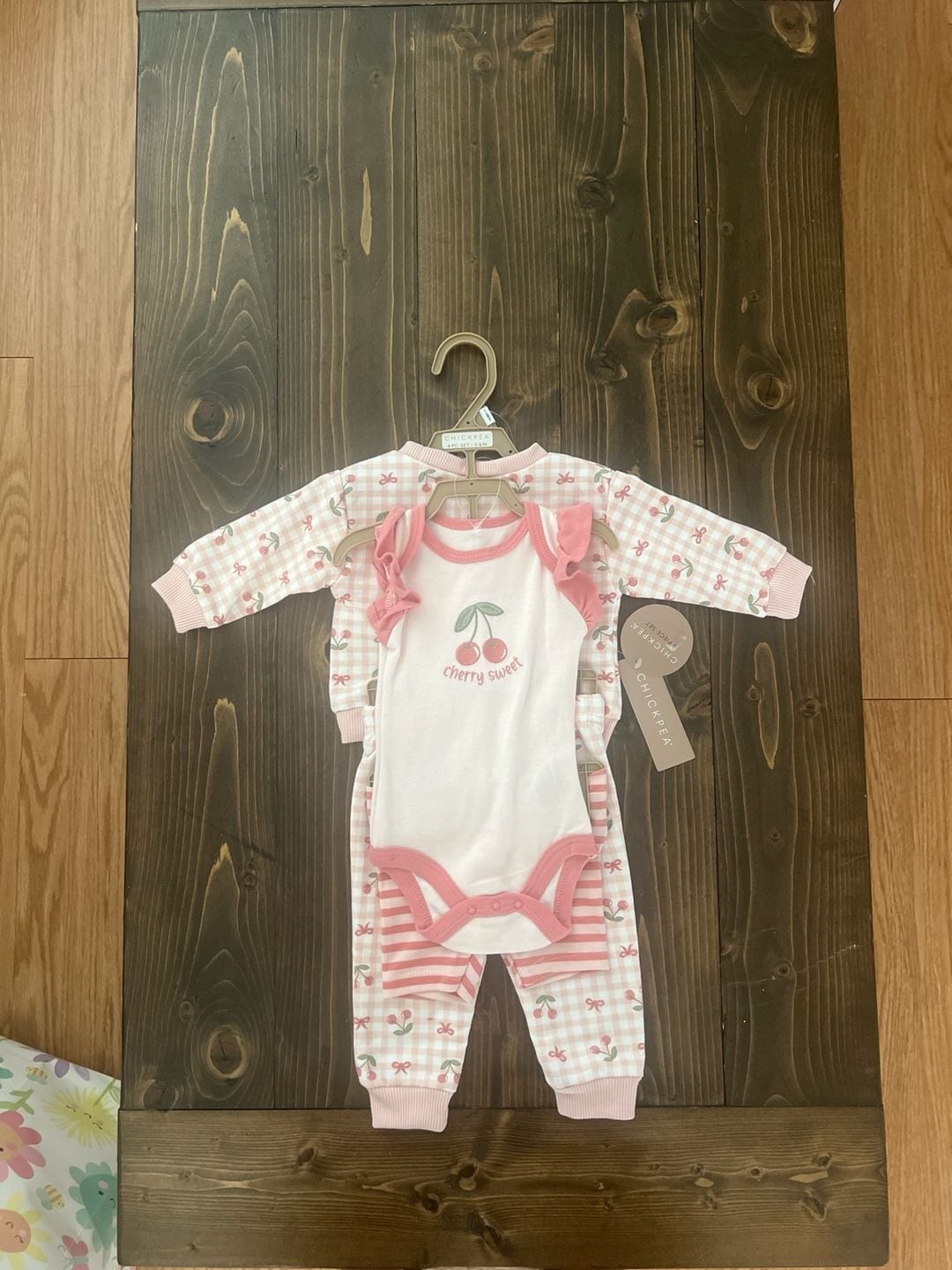 Chickpea Girl 4-Piece Set Gingham Cherry Sweatshirt, Pants, Bodysuit, and Shorts