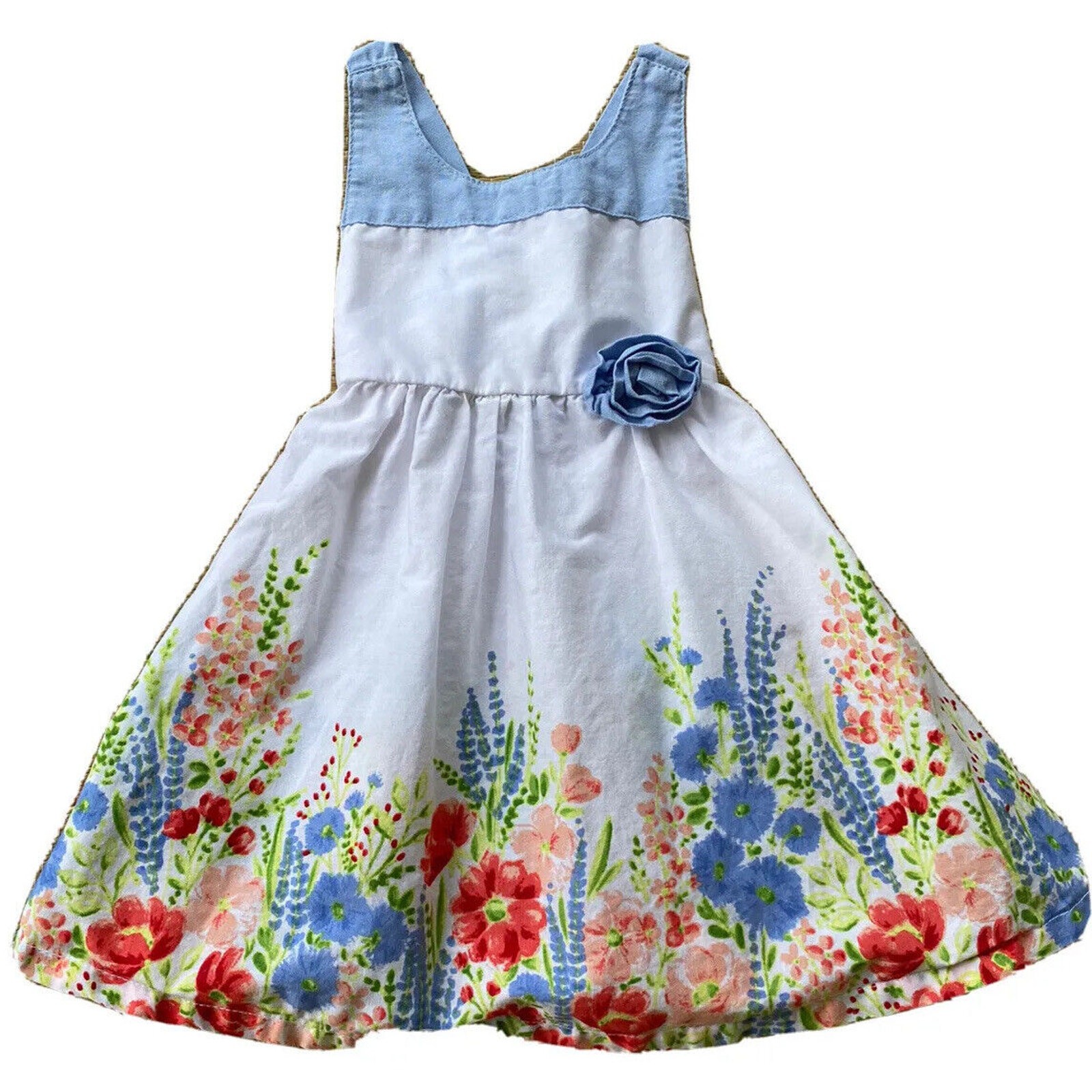 Toddler Baby Girls Clothes 12M – Summer Sundress Multi Flower On White Ground