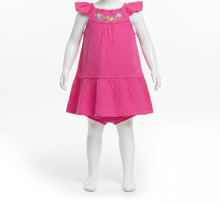 First Impressions Baby Girls Pink Knit Gauze Dress & Bloomer 2PC Set Size 6-9M