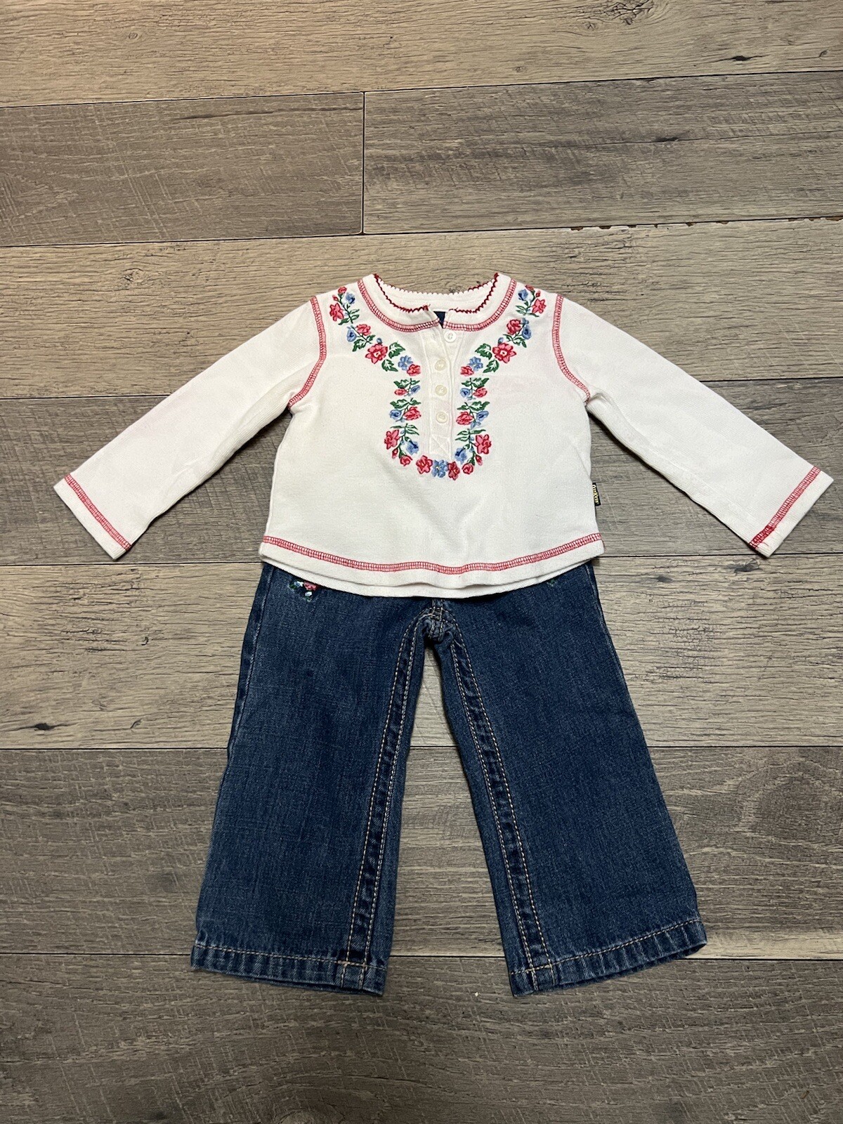 OshKosh B’gosh floral jeans with matching shirt size 1T size 12M