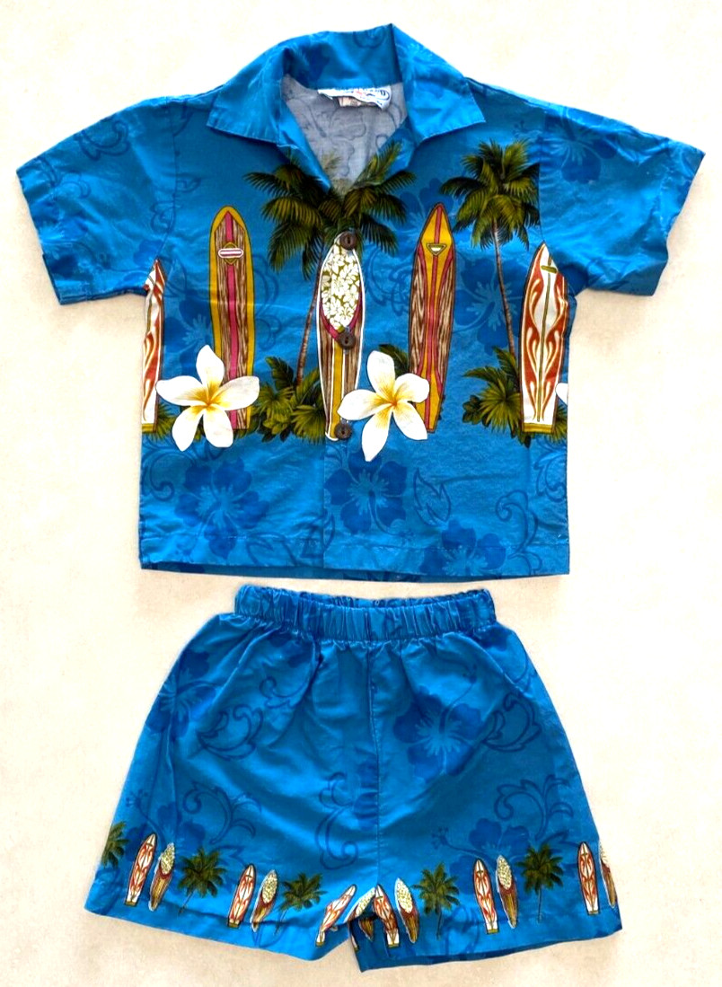 Pacific Legend 2pc Blue Hawaiian Shirt & Shorts Surfboards Youth Infant 1T USA