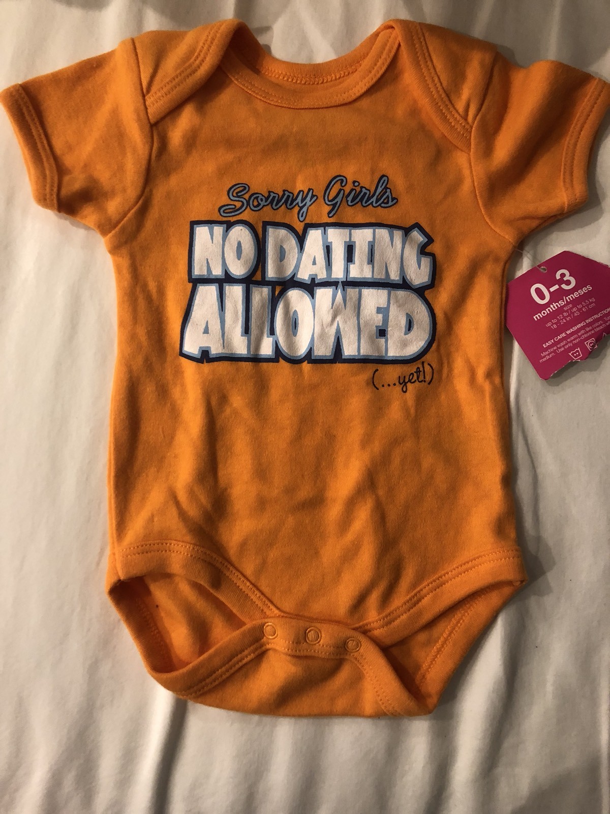 New Wild Child Body Suit 0-3 MONTHS Orange Sorry Girls No Dating Allowed…yet