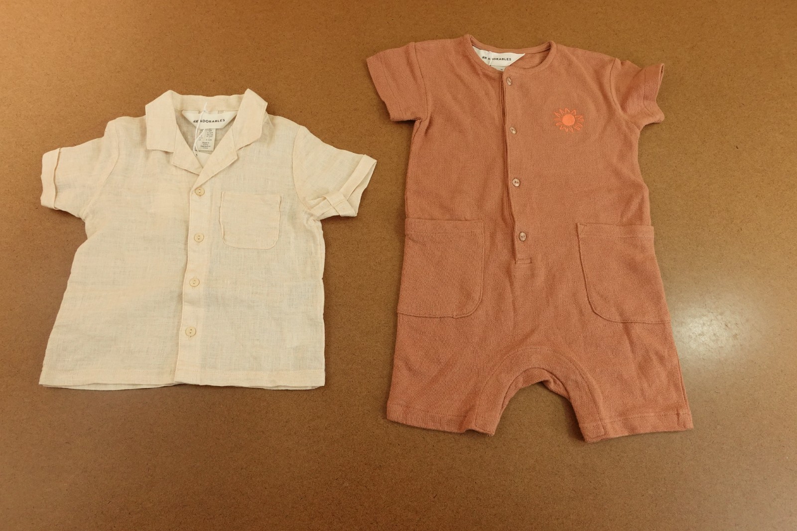 H&M Adorables Baby 12 Months Short Sleeve Linen Shirt Cotton Romper 2 Pieces New