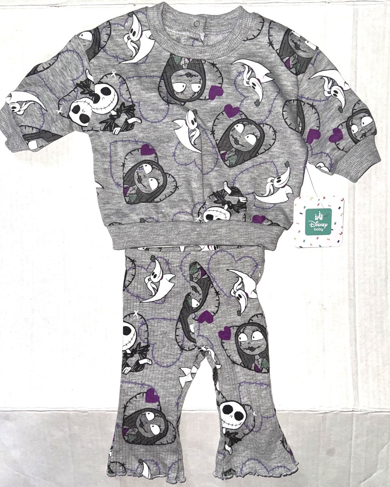 DISNEY 2 piece sweatshirt set gray/purple NIGHTMARE/XMAS motif size 0-3 months