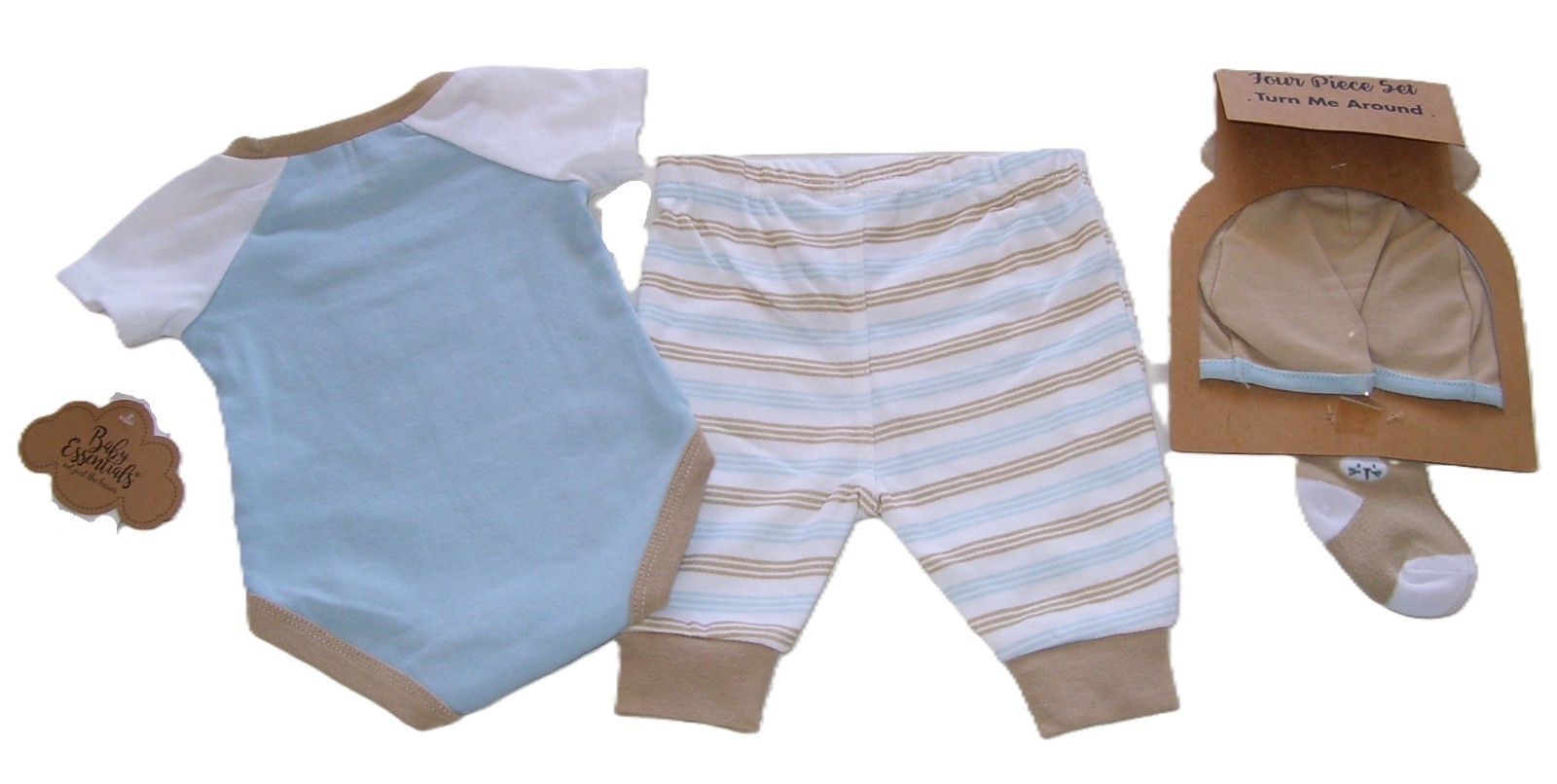 Baby Essentials 4 Pc Easter Bunny Hop Hop Bodysuit Pants Hat Socks Outfit 3M 6M