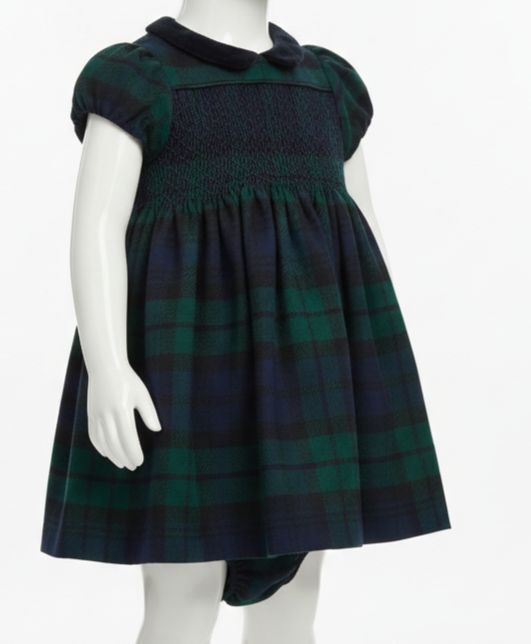 Ralph Lauren Baby Girl Green 2 Piece Plaid Smocked Dress & Bloomers Set Size 24M