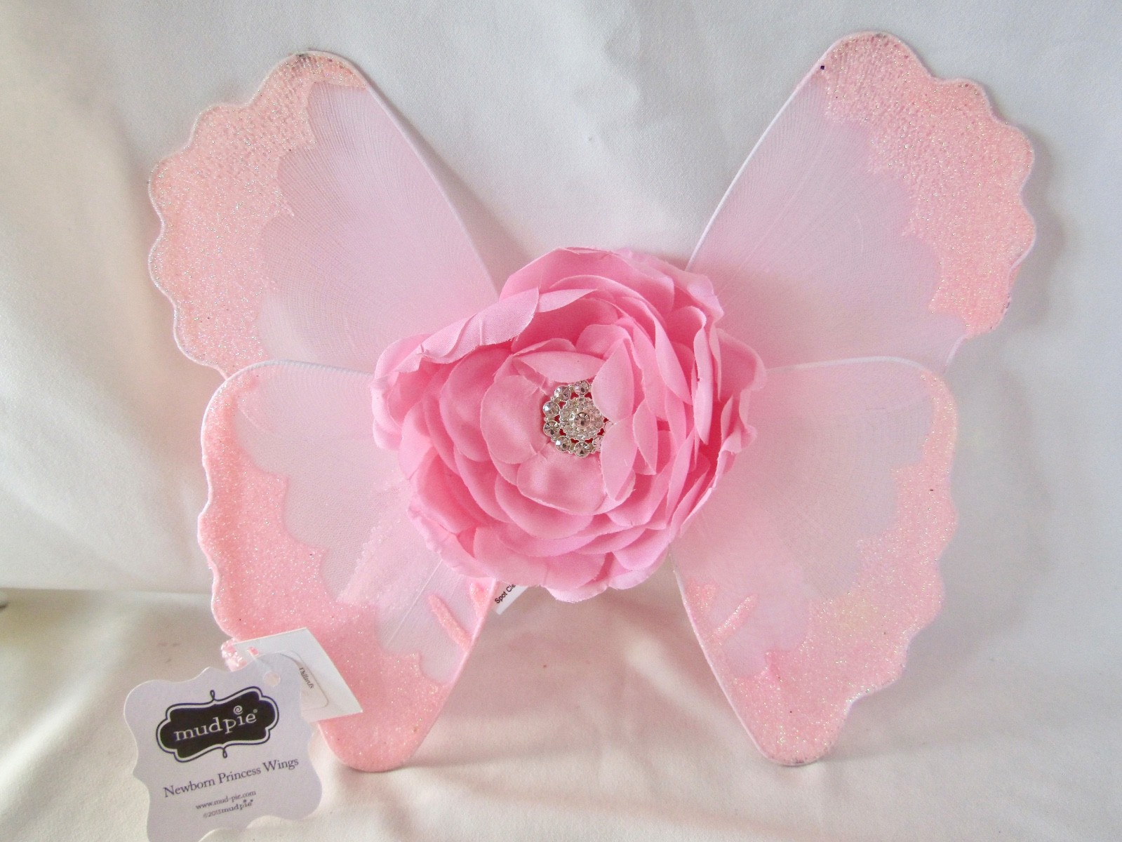 “Mud Pie” Newborn Princess Wings – Pink with Floral Accent and Lots of Glitter!