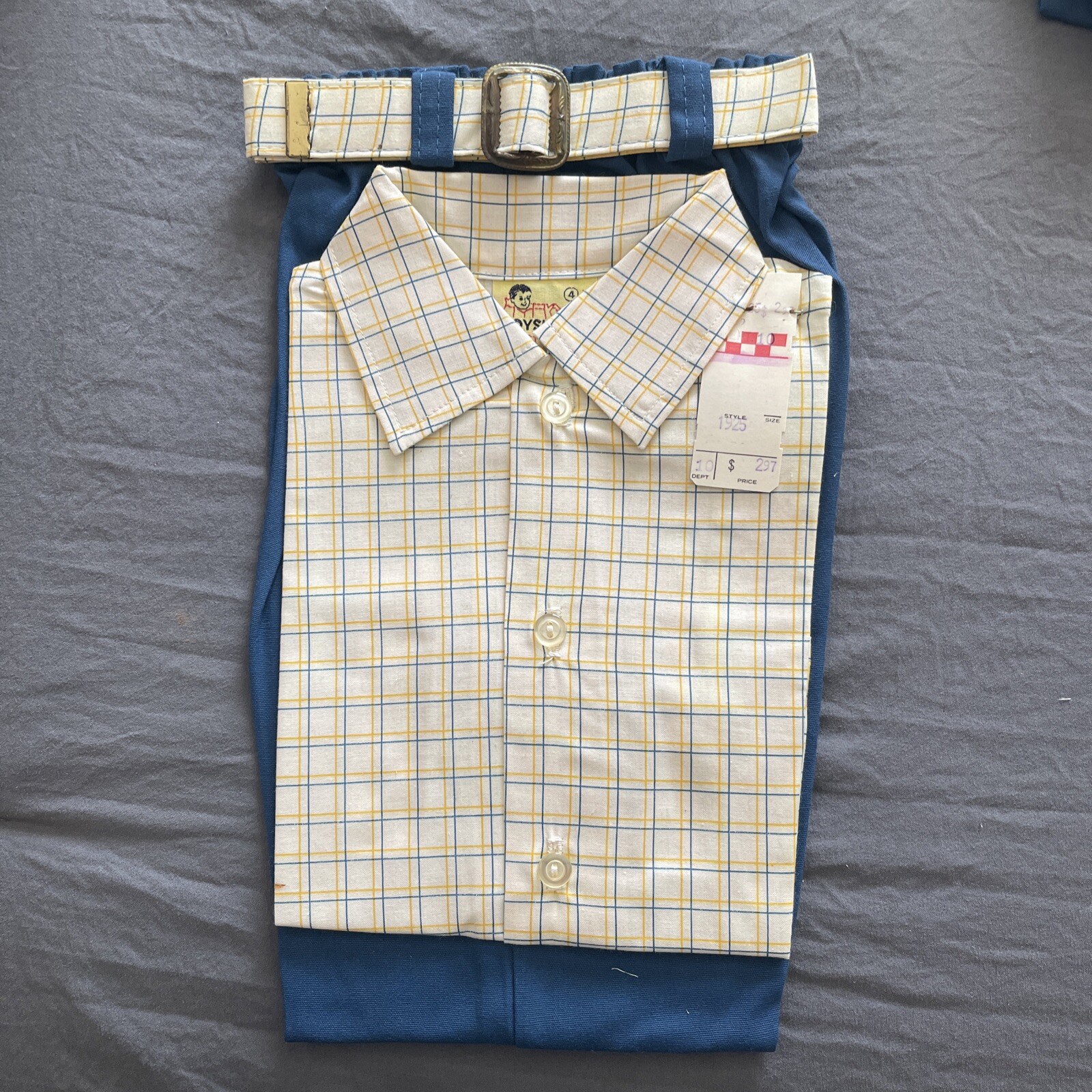 Vtg Boysland Little Georgie Togs Boy Size 4 Shirt Pants Belt NEW RN 39339 Blue