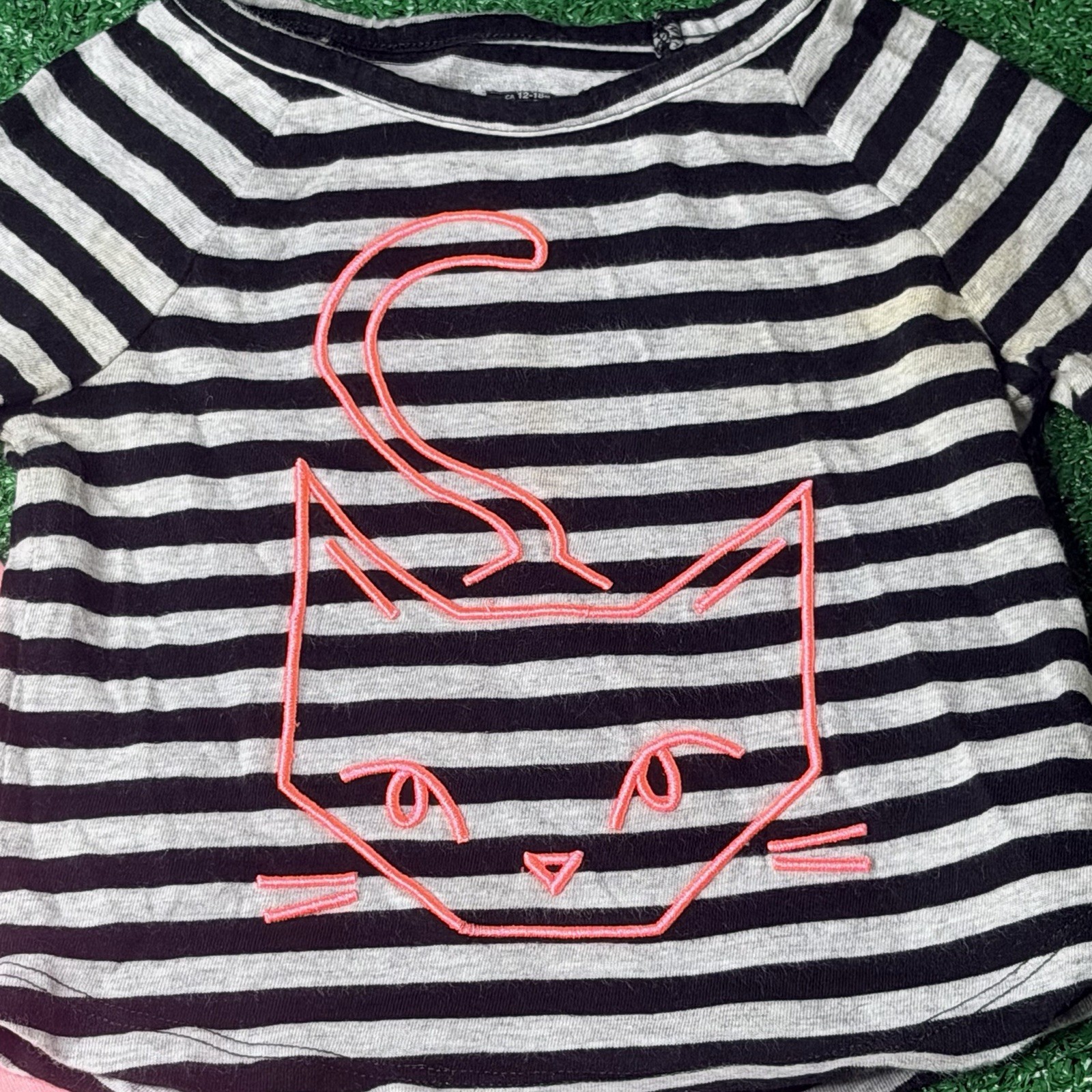 GAP Girls Pants Set Coral Pink Black and Gray Striped Cat – Kids Size 12-18 M