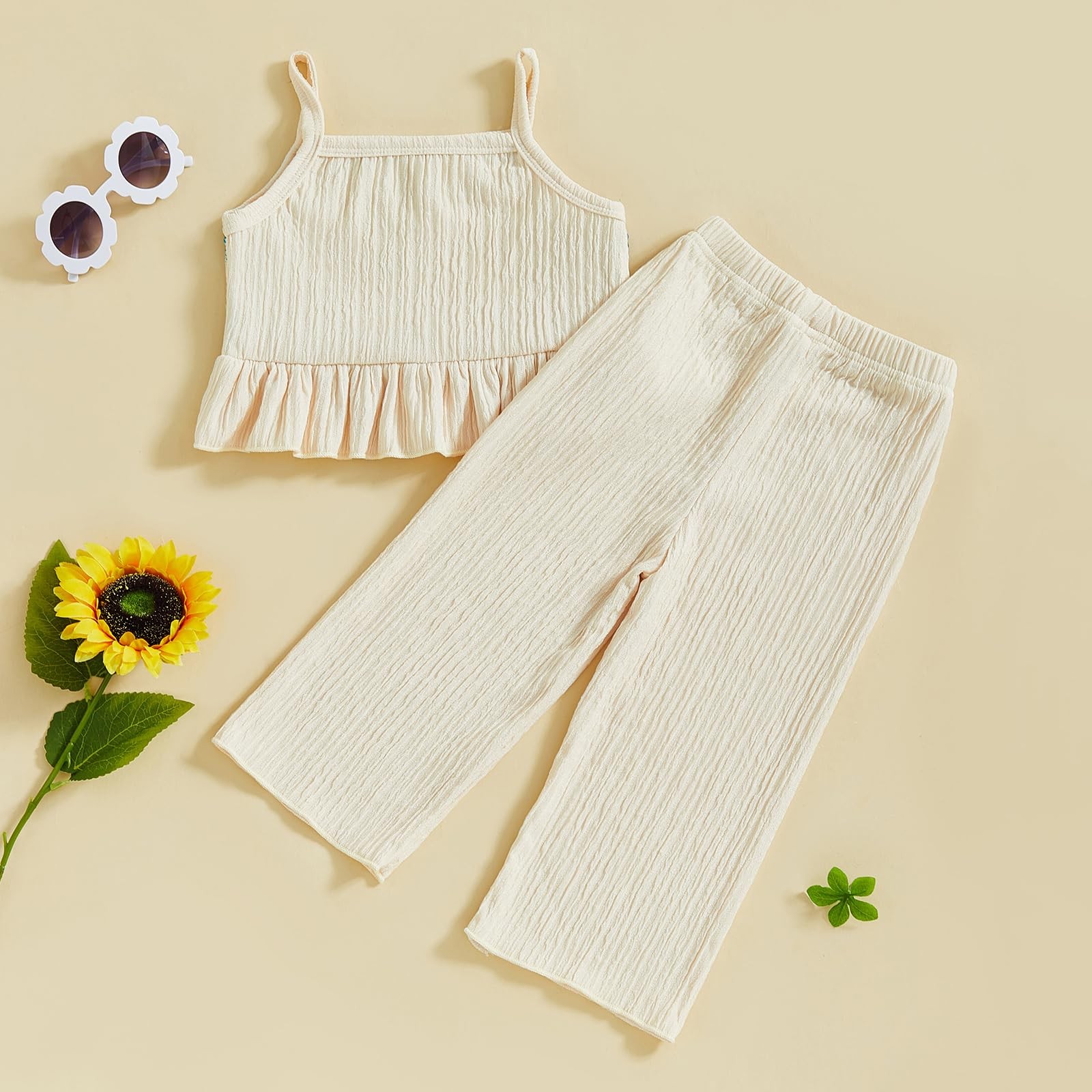 Baby Girl Outfits Crocheted Ruffled Camisole And Elastic Pants Set 6 12 18 24…
