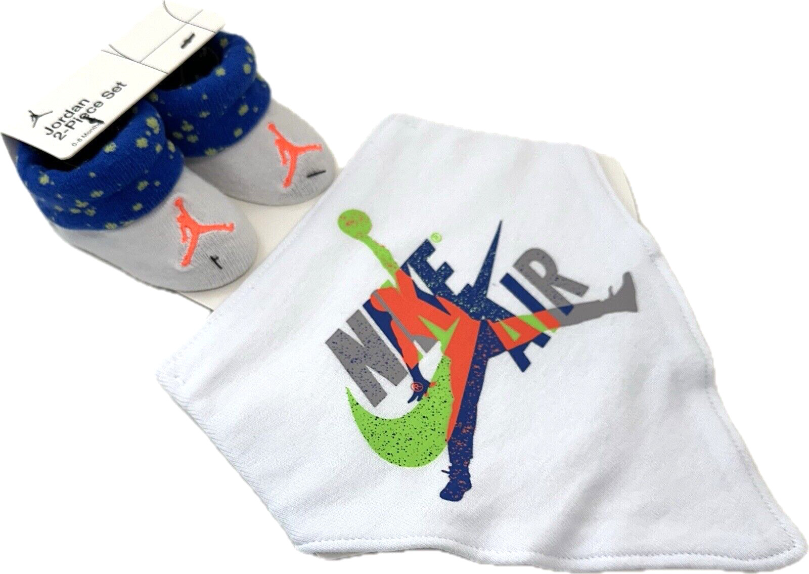 Nike Baby White Blue Cotton Cuffed Jumpman Jordan Bandana Bib Booties Set 0-6 MO