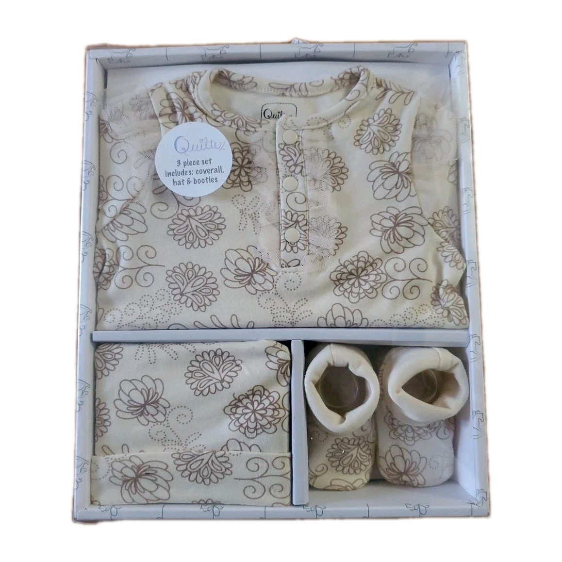 3 Piece Baby Gift Set For Girls 0-6 months with coverall,hat and booties