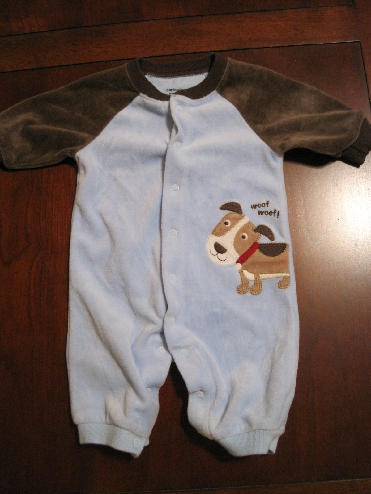 Carter Boy Blue Brown Puppy Dog Velour Romper Creeper 3 month EUC