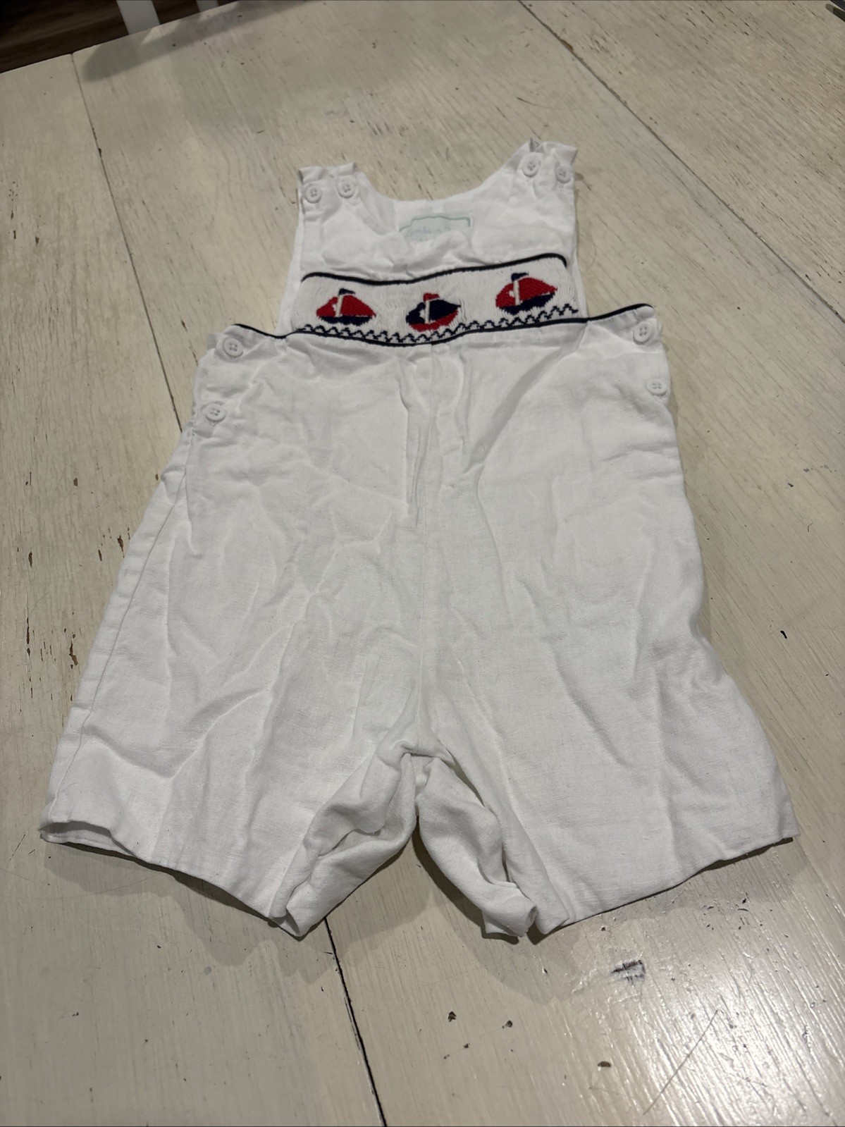 Lambs In Ivy baby Romper 18 Months Embroidered Sailboats White Red Blue