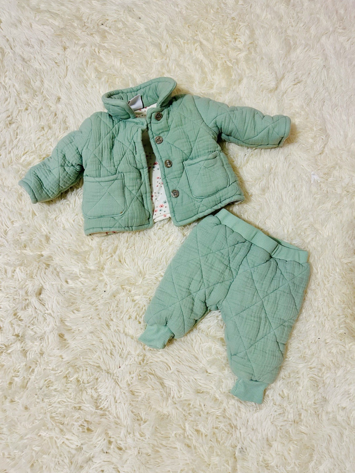 Newborn Baby Light Green Jacket and Pants Set Size 0-3